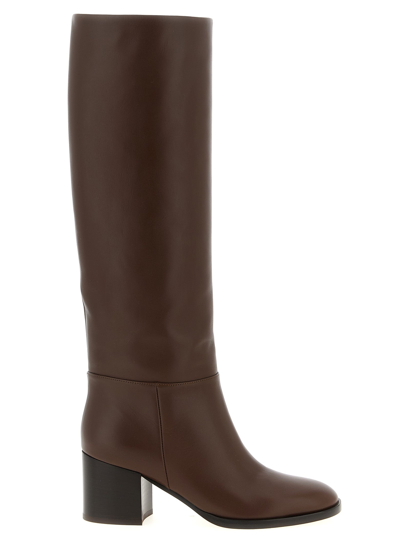 Elevate your style with Gianvito Rossi's Santiago over-the-knee boots, crafted from luxurious brown calfskin leather, embodying timeless elegance and artisanal excellence.