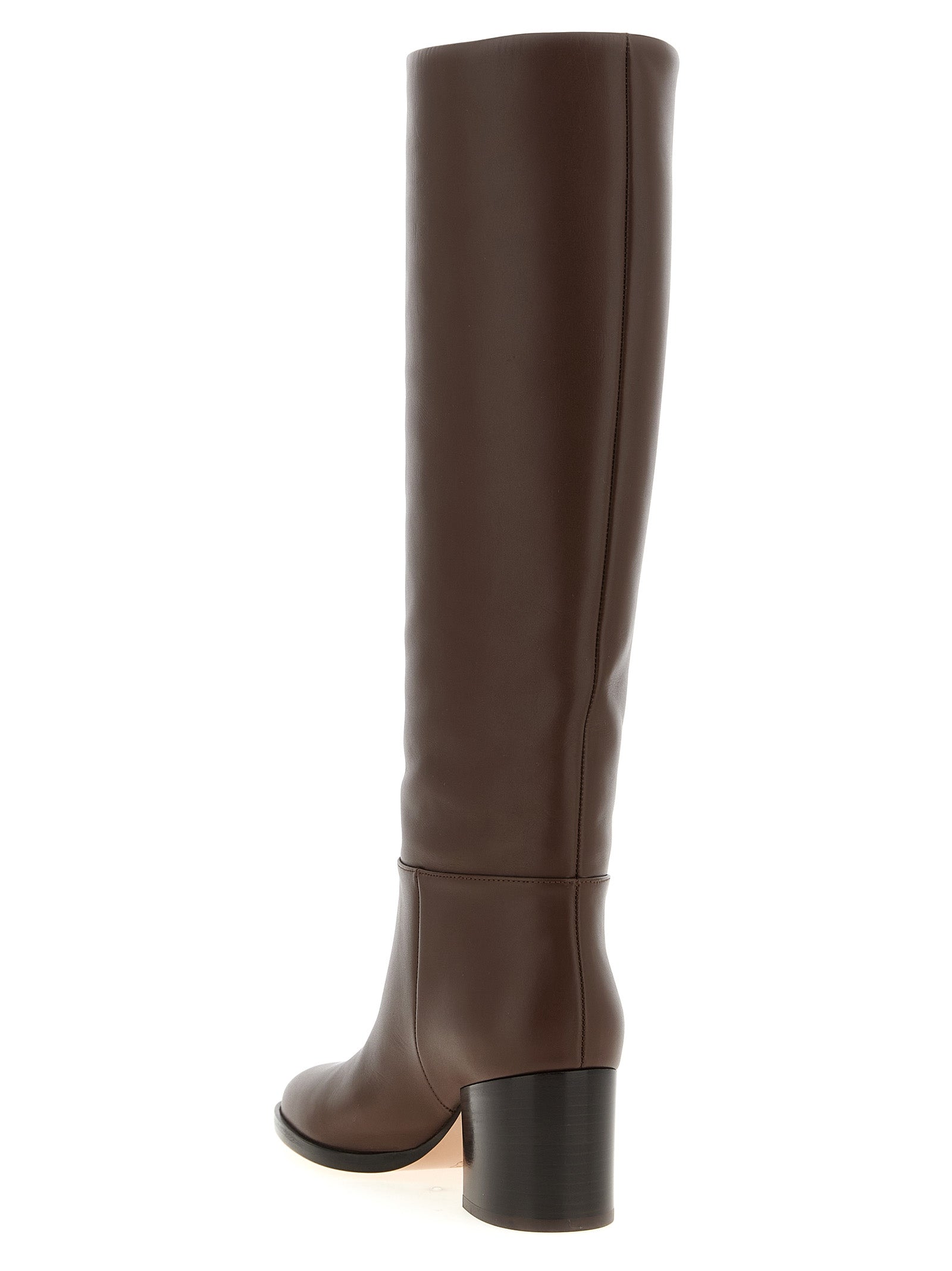 Elevate your style with Gianvito Rossi's Santiago over-the-knee boots, crafted from luxurious brown calfskin leather for timeless sophistication and allure.