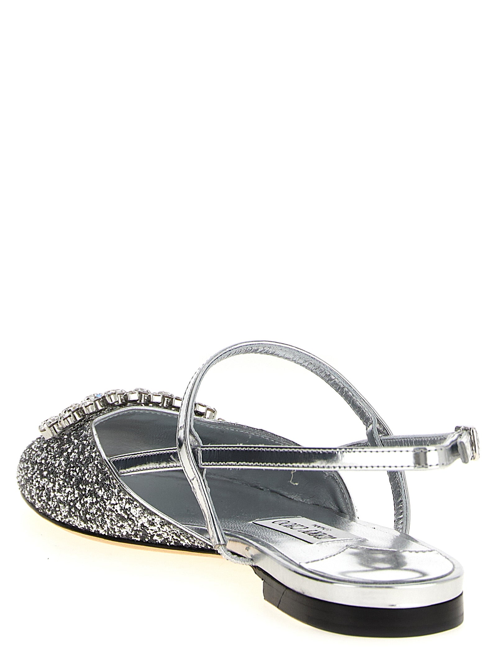 Elevate your elegance with Jimmy Choo Silver Tencel Ballet Flats, where luxurious materials and exquisite craftsmanship redefine sophisticated style for every occasion.