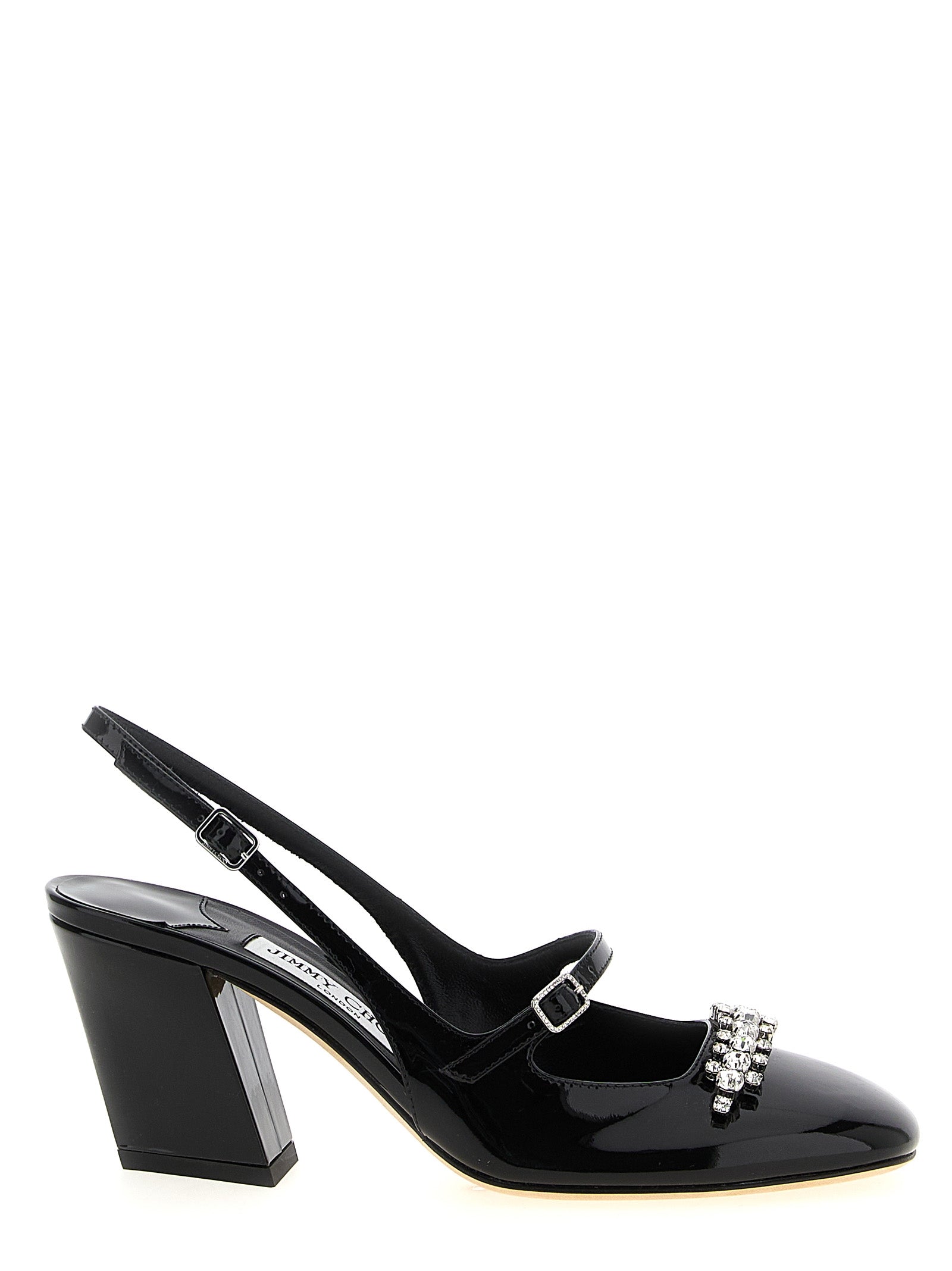 Step into a realm of sophistication with Jimmy Choo's Black Leather Mid Heel Pumps, where exquisite patent leather meets elegant design, perfect for the discerning aficionado.