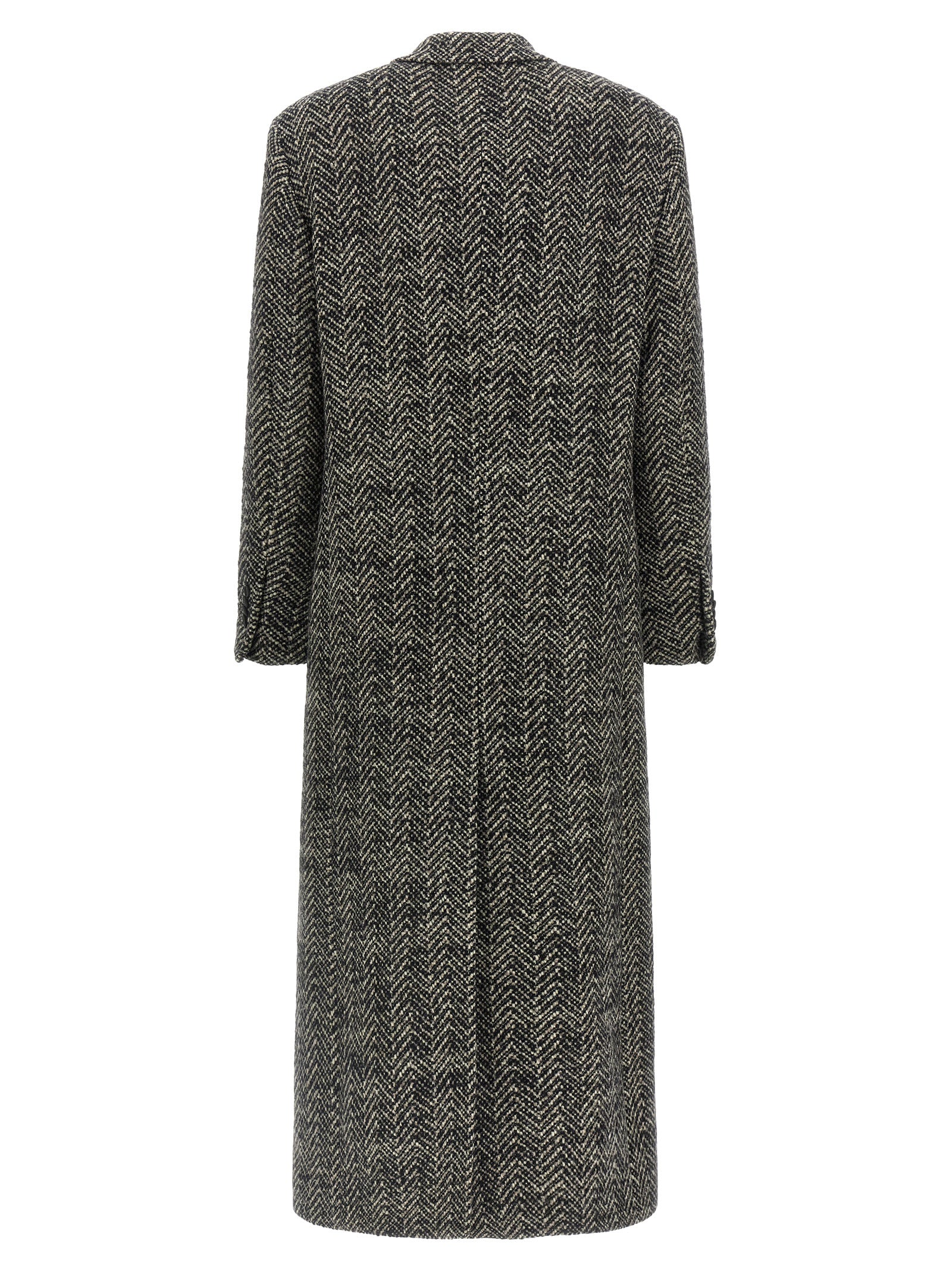 Experience the exquisite Tagliatore Multicolor Wool Coat, a masterful blend of bouclé craftsmanship and herringbone elegance, designed for timeless sophistication.