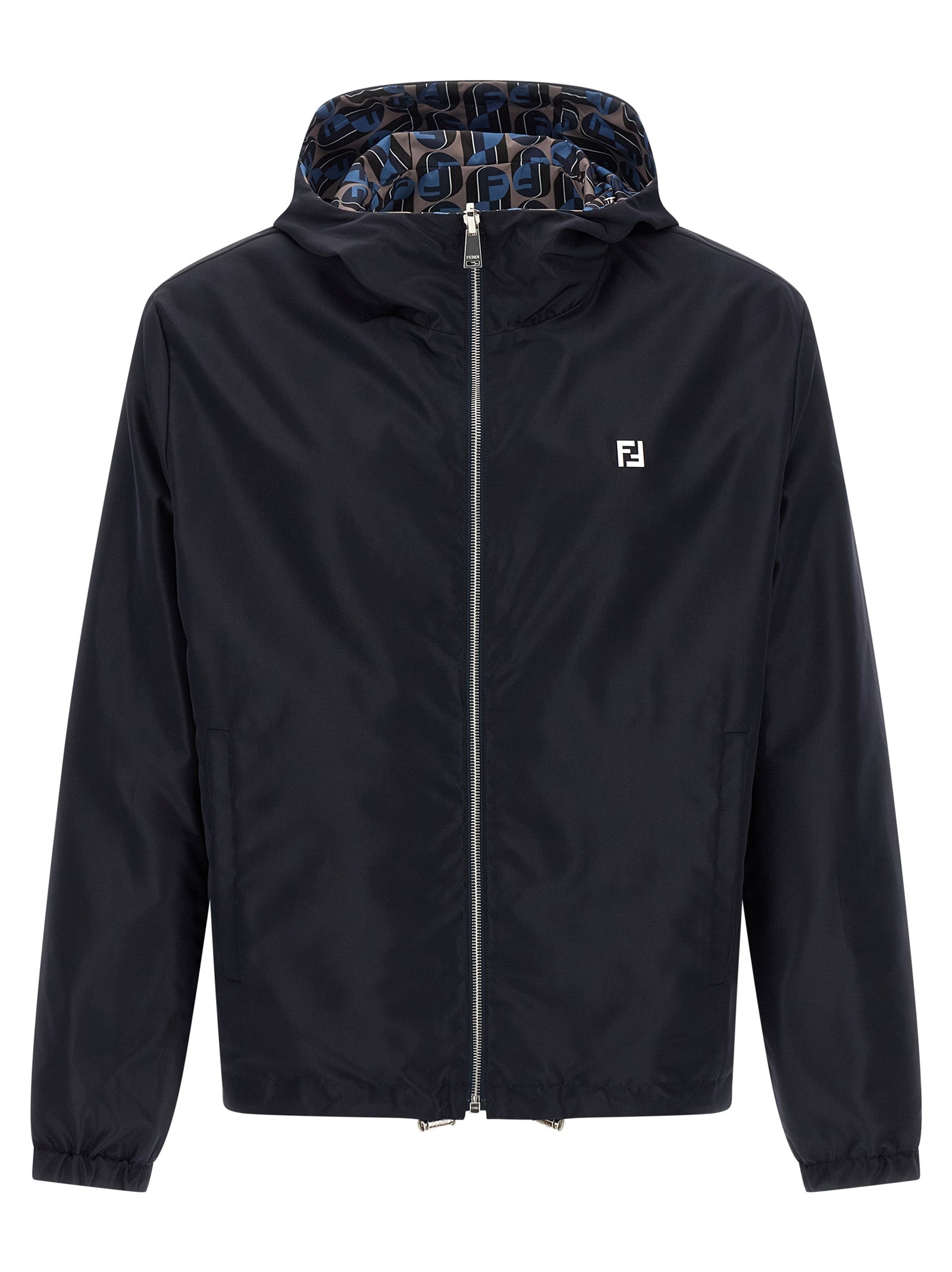 Indulge in the Fendi Blue Polyester Shell Jacket, a luxurious reversible windbreaker that embodies elegance and functionality, perfect for the discerning adventurer.