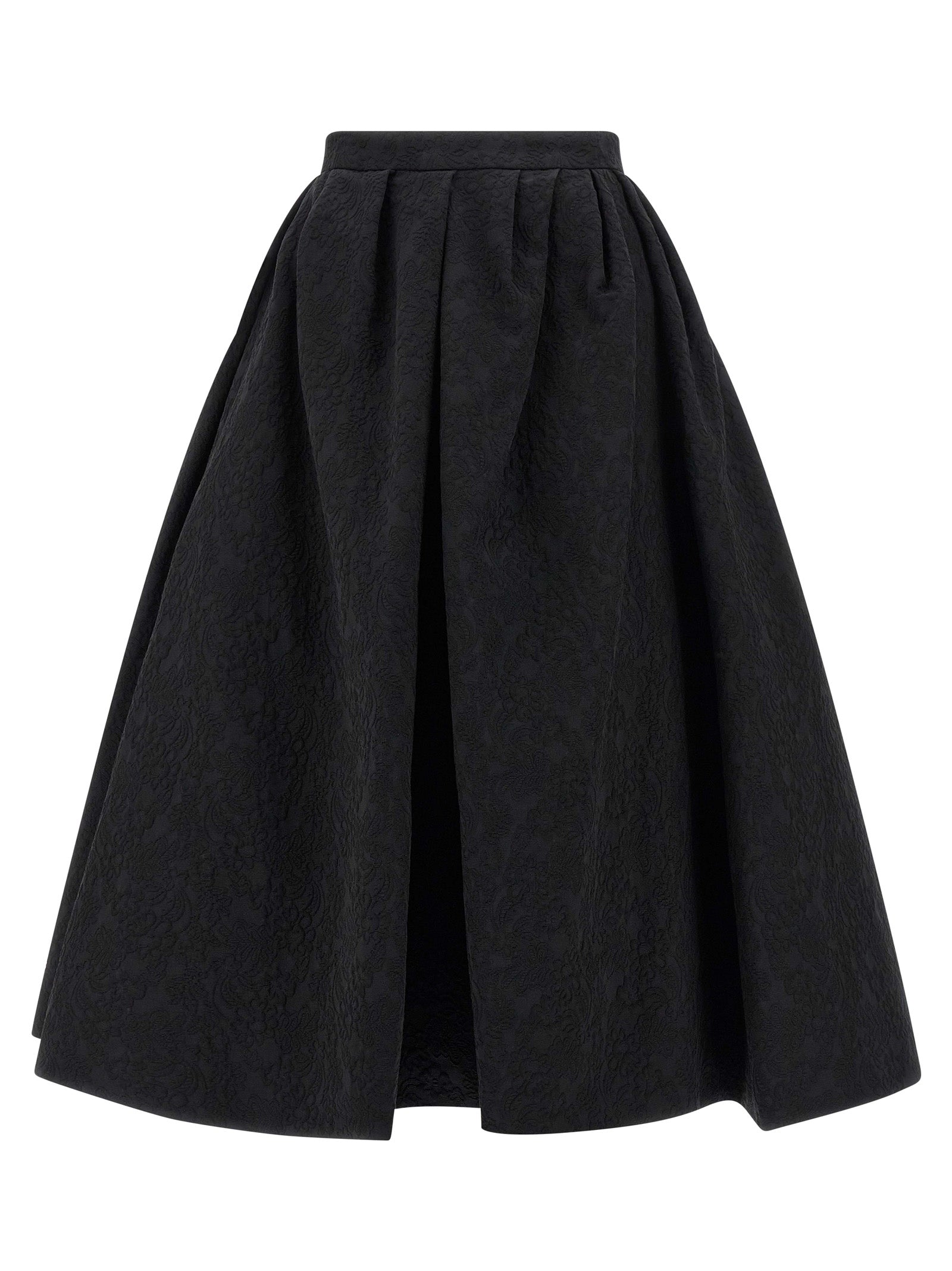 Carolina Herrera Black Cotton Midi Skirt, Designer Couture Elegance