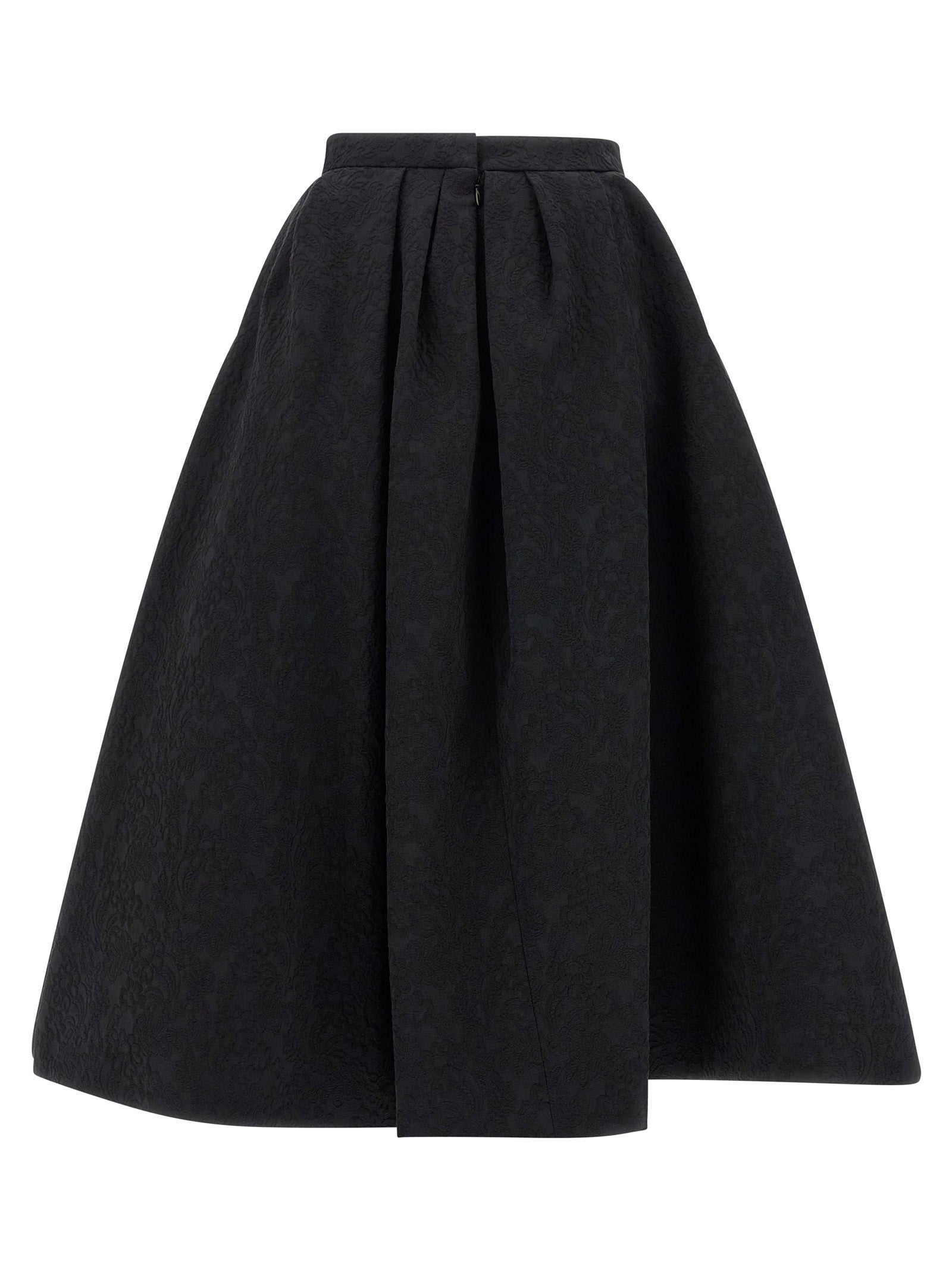 Carolina Herrera Black Cotton Midi Skirt | Designer Couture Elegance