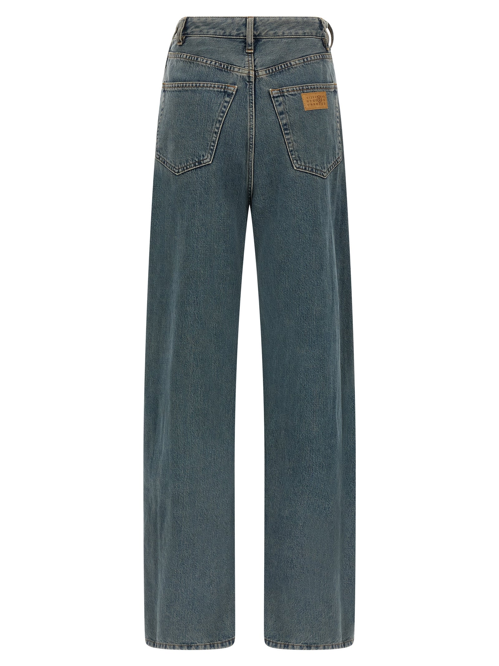 Discover the avant-garde allure of MM6 Maison Margiela's Blue Cotton Jeans, where innovative design meets luxurious craftsmanship for a sophisticated silhouette.