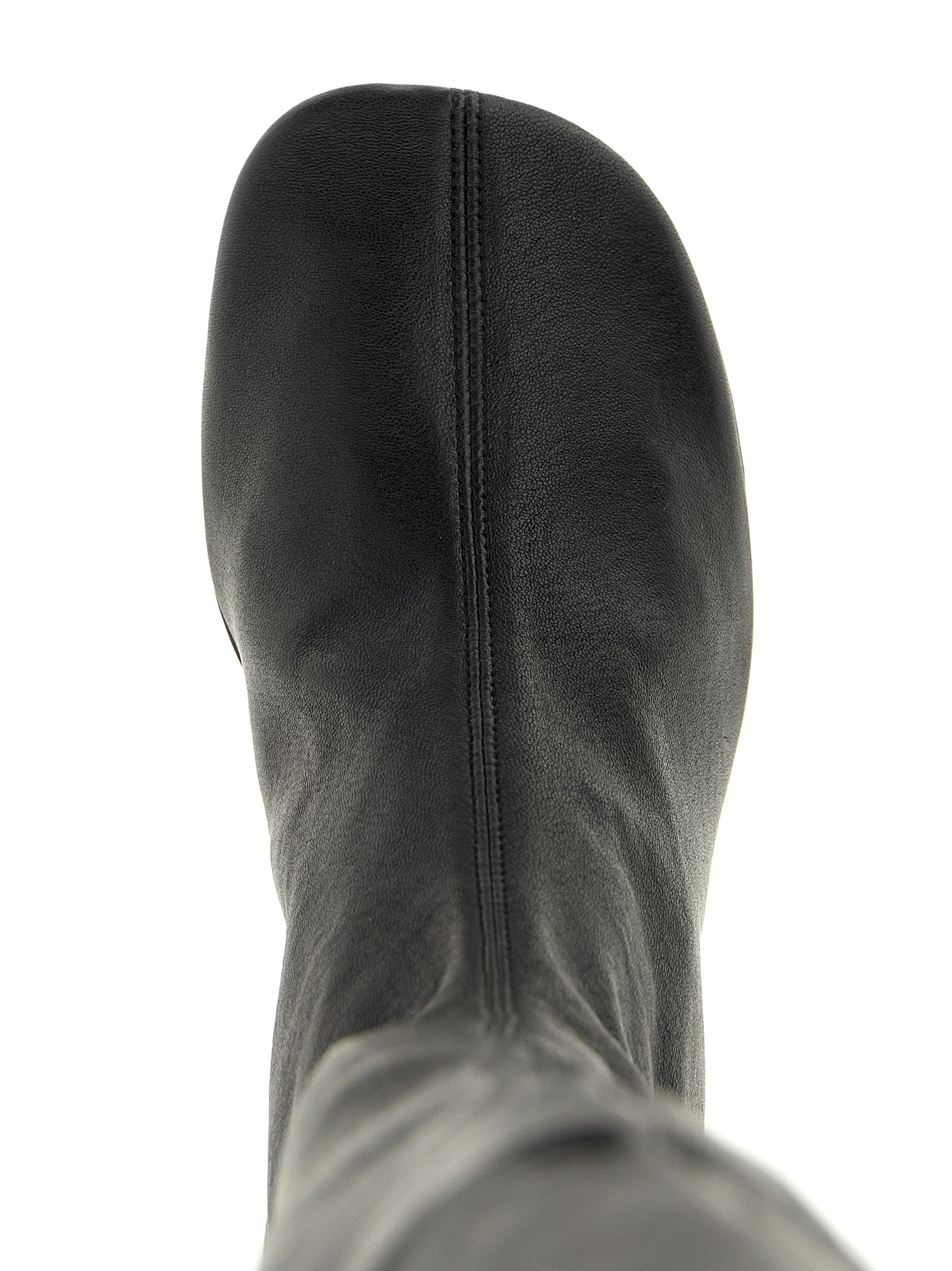 Discover the allure of Jil Sander's Black Leather Over-The-Knee Boots, crafted in luxurious stretch nappa leather, embodying artisanal elegance and timeless sophistication.