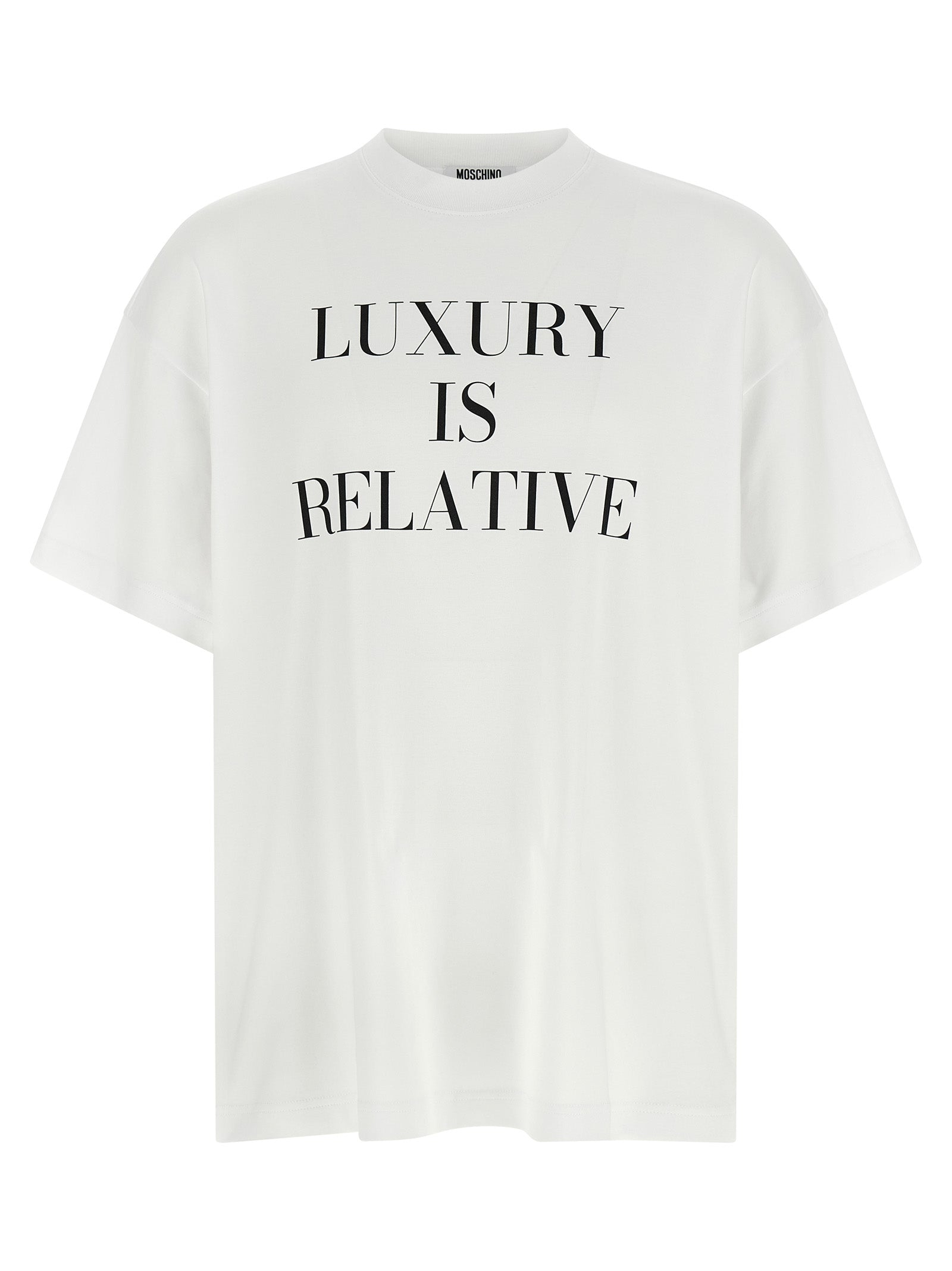 Elevate your style with the Moschino White Cotton T-Shirt, a luxurious statement piece crafted from 100% cotton, embodying sophistication and timeless elegance.