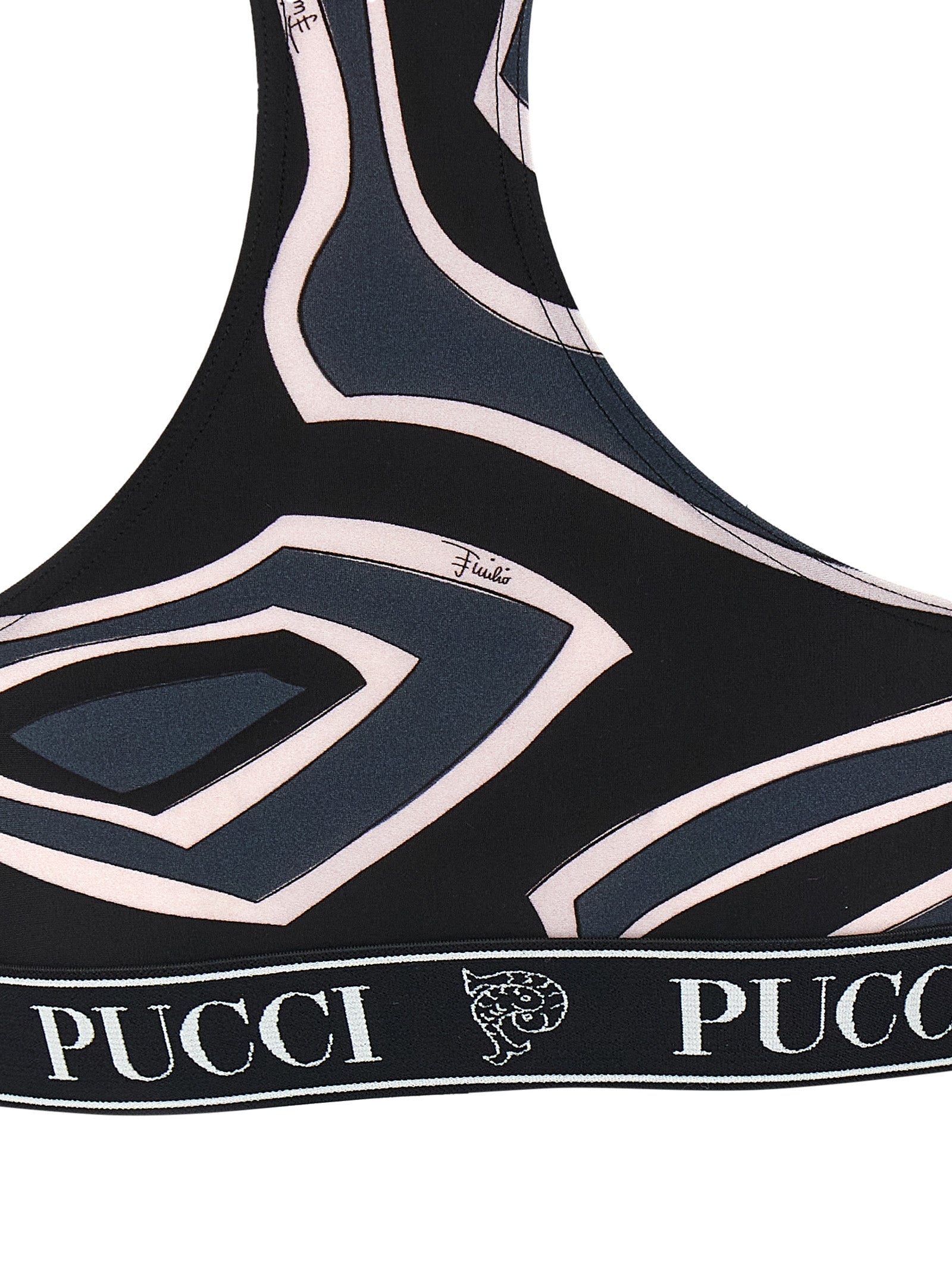 Indulge in the Emilio Pucci Black Polyamide Sport Bra, where exquisite craftsmanship meets bold design, elevating your activewear with luxurious comfort and unique style.
