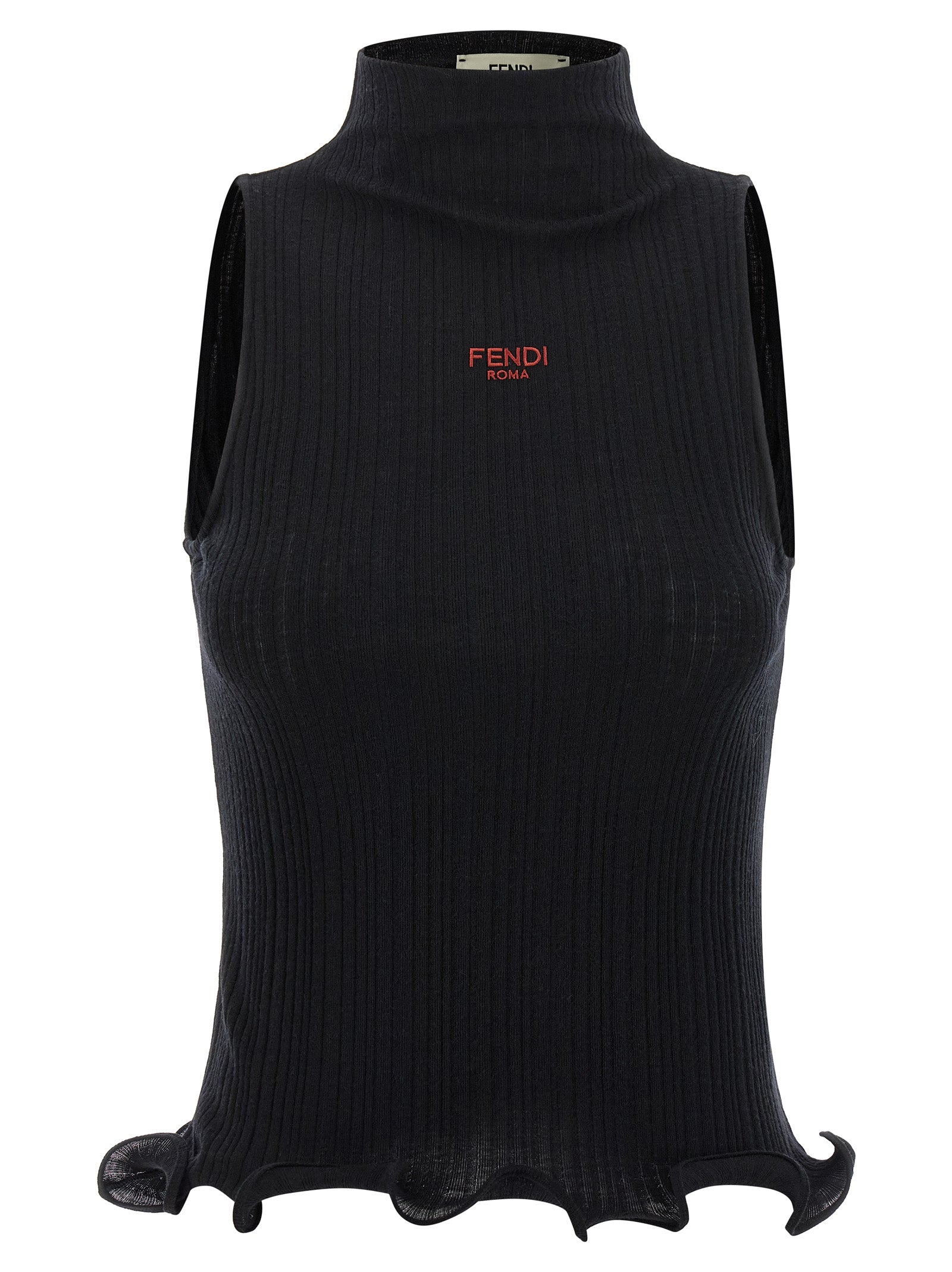 Elevate your wardrobe with the Fendi Black Sleeveless T-Shirt, a luxurious blend of exquisite craftsmanship and timeless elegance, perfect for the discerning individual.