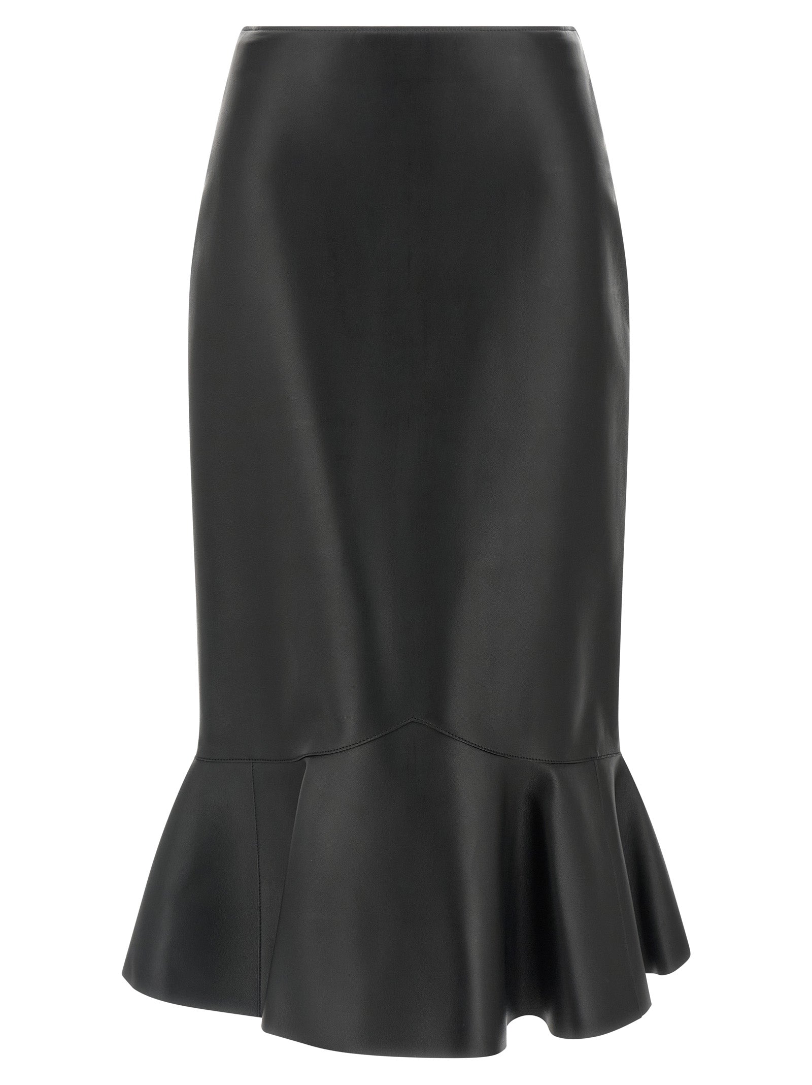 Elevate your style with the Fendi Black Lamb Leather Midi Skirt, a masterpiece of Italian craftsmanship that embodies timeless elegance and sophisticated allure.