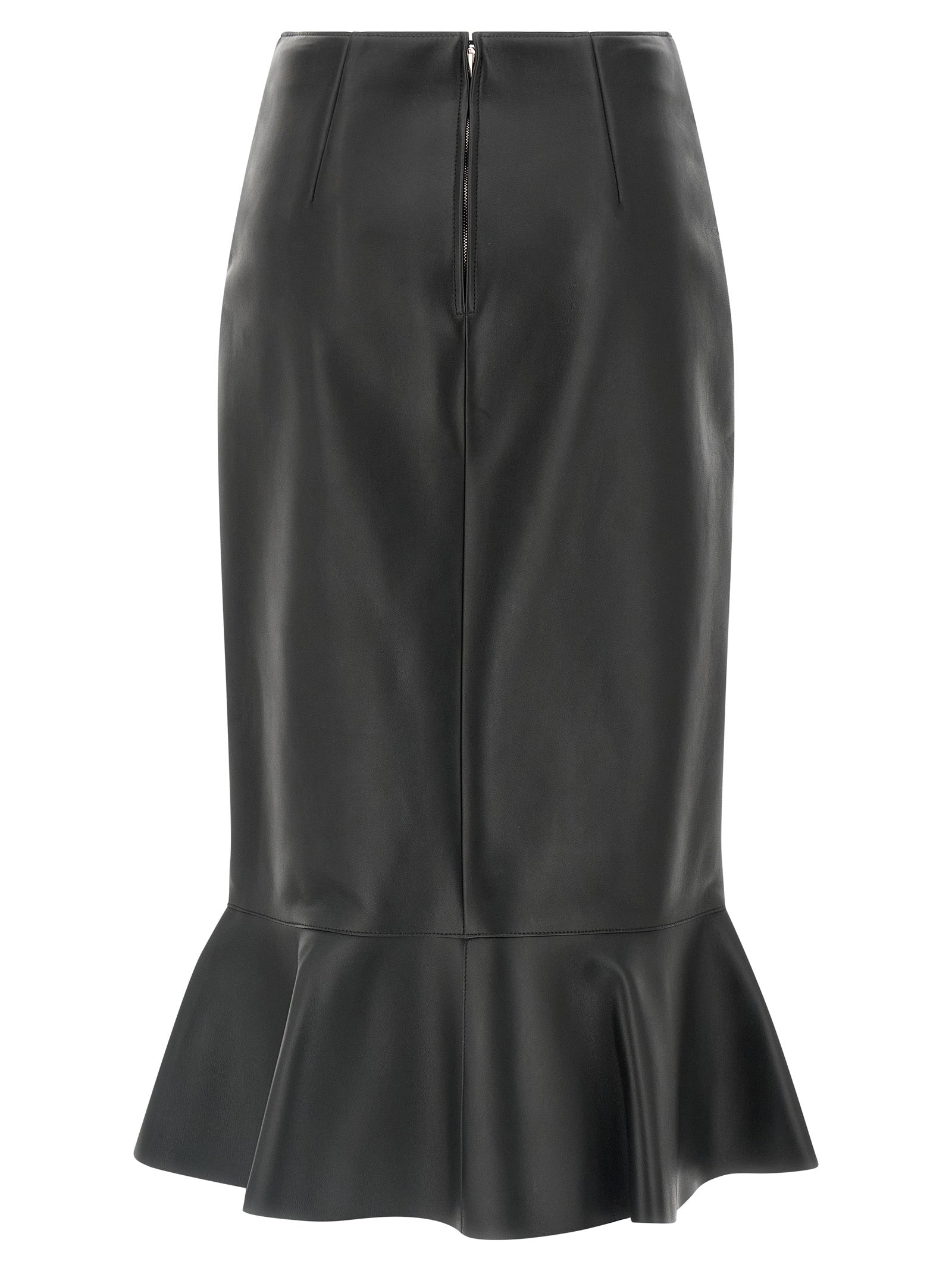Elevate your wardrobe with the Fendi Black Lamb Leather Midi Skirt, a masterpiece of Italian craftsmanship that embodies timeless elegance and bold sophistication.