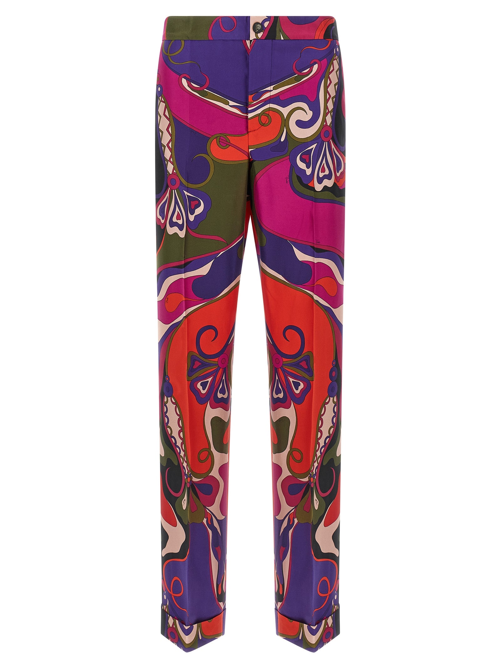 Experience the artistry of Emilio Pucci's Multicolor Silk Casual Pants, where luxurious silk twill meets exquisite craftsmanship, embodying elegance and individuality.