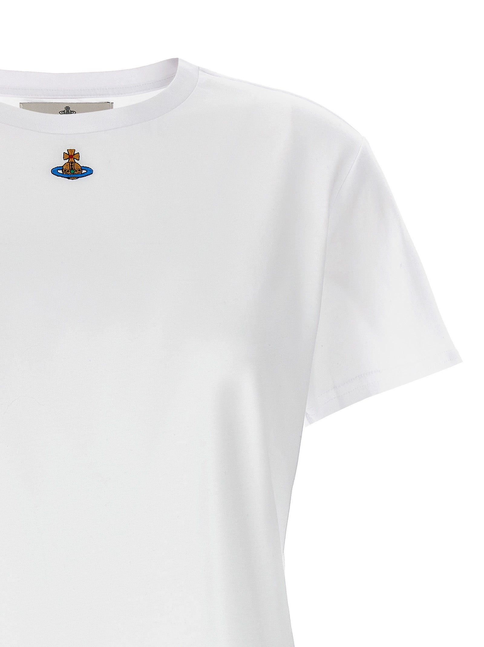 Elevate your style with the Vivienne Westwood White Cotton T-Shirt, a luxurious essential crafted from 100% cotton, embodying timeless elegance and sophistication.