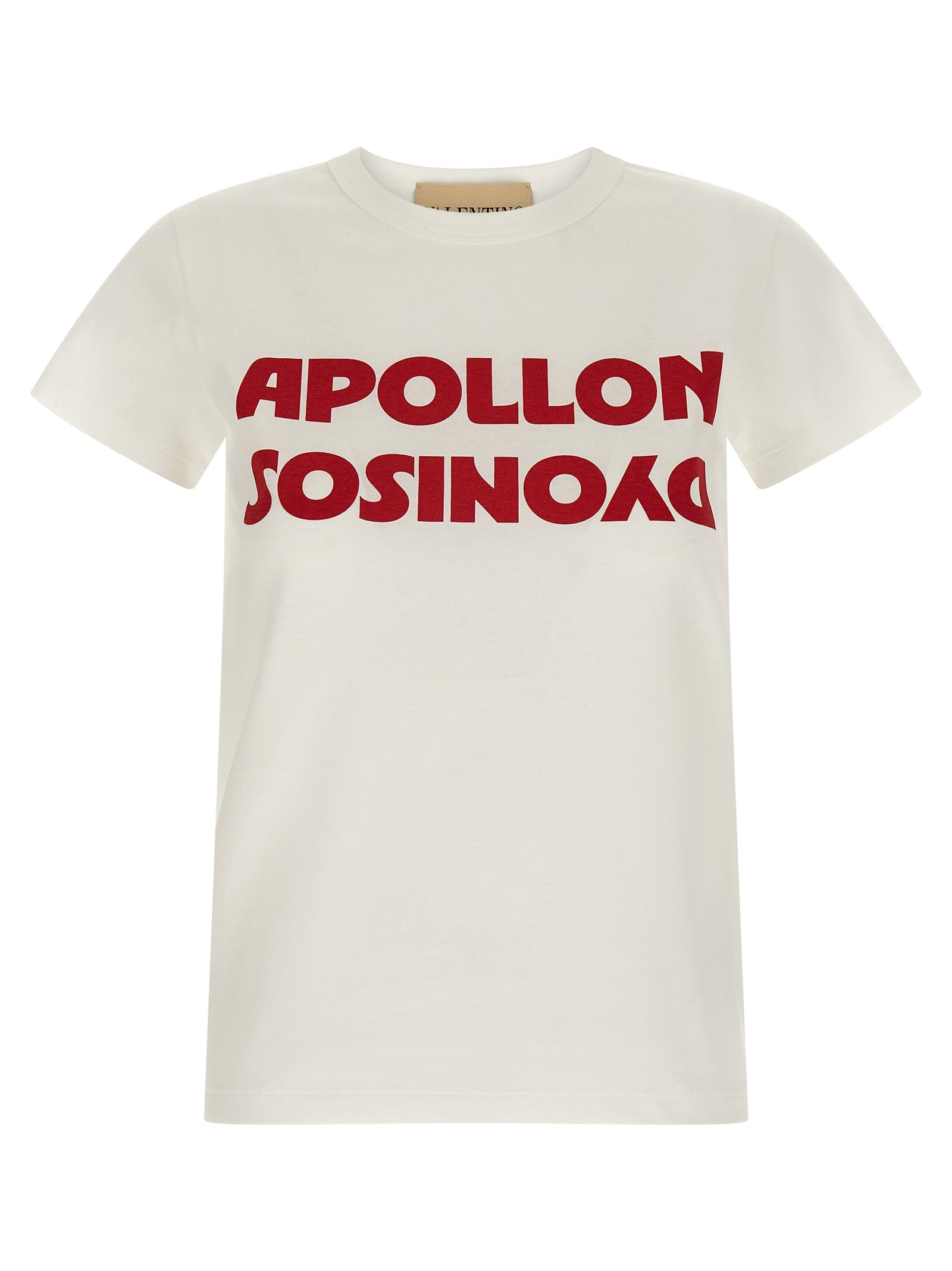 Elevate your wardrobe with the Valentino Garavani White Cotton T-Shirt, a masterpiece of artistry and comfort, featuring the striking ‘Apollon/Dyonisos’ print for timeless elegance.