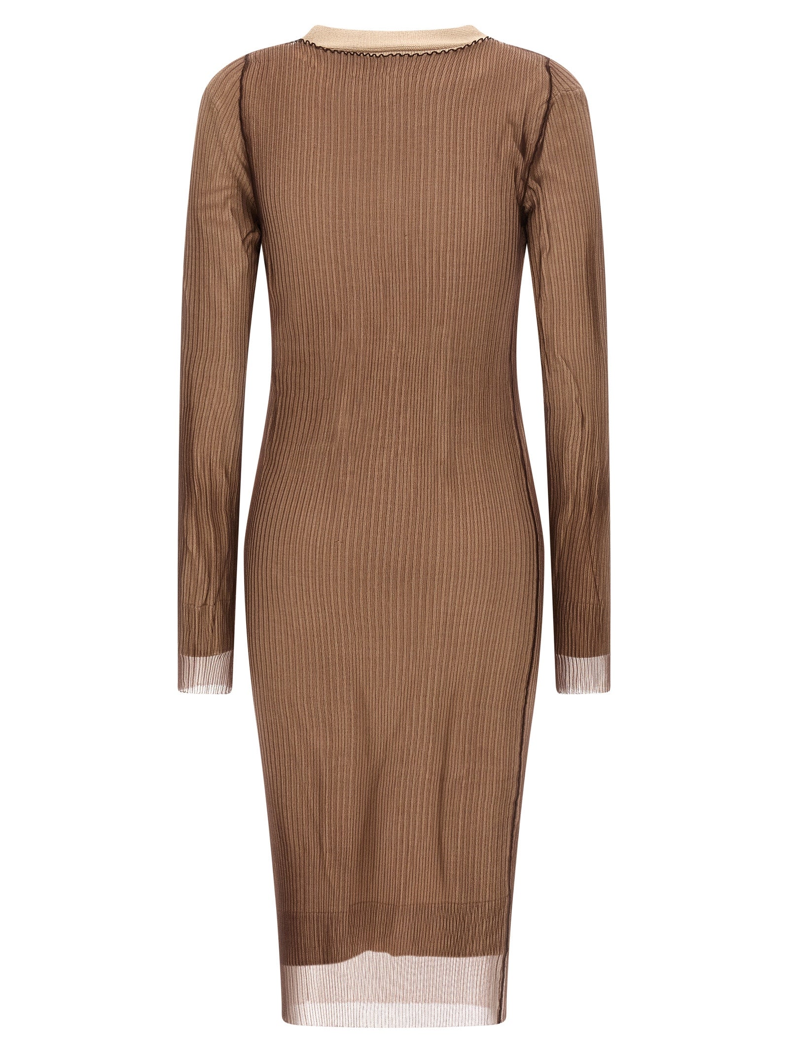 Discover the MM6 Maison Margiela Beige Polyamide Midi Dress, a masterpiece of avant-garde design and luxurious comfort, perfect for those who embrace artistry in fashion.