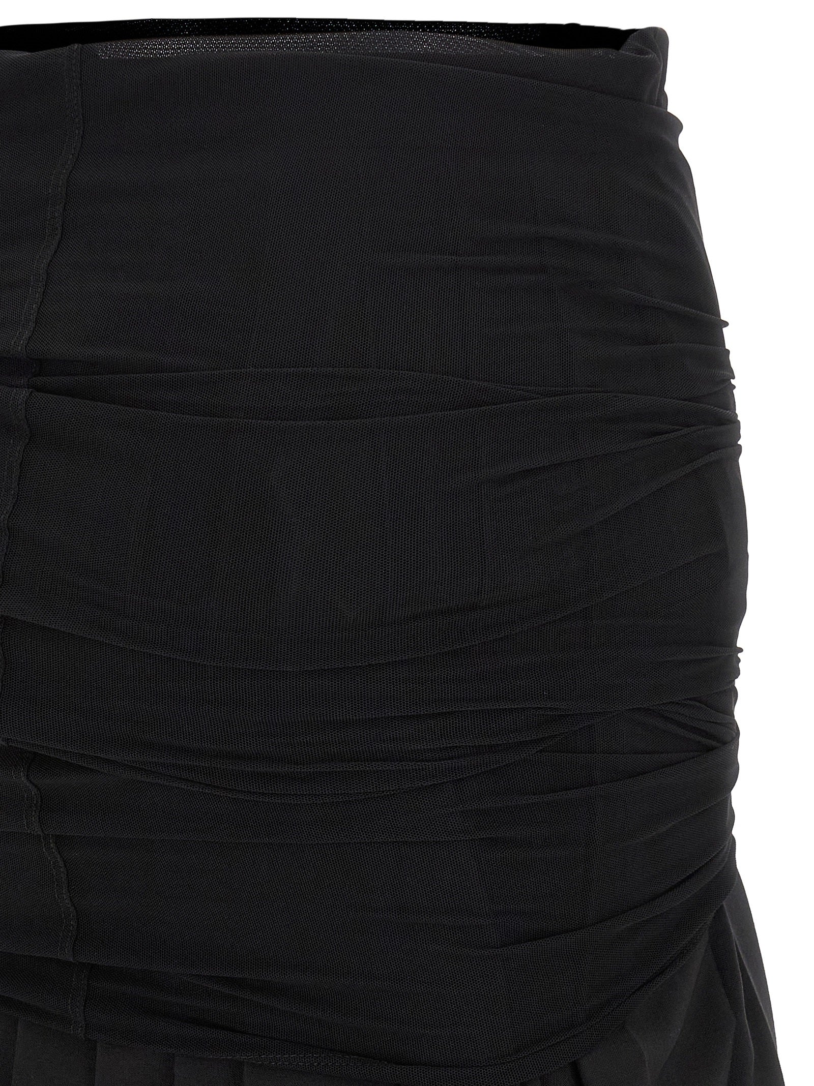 Elevate your style with the MM6 Maison Margiela Black Polyester Midi Skirt, a luxurious blend of wool and polyester, embodying timeless elegance and modern sophistication.