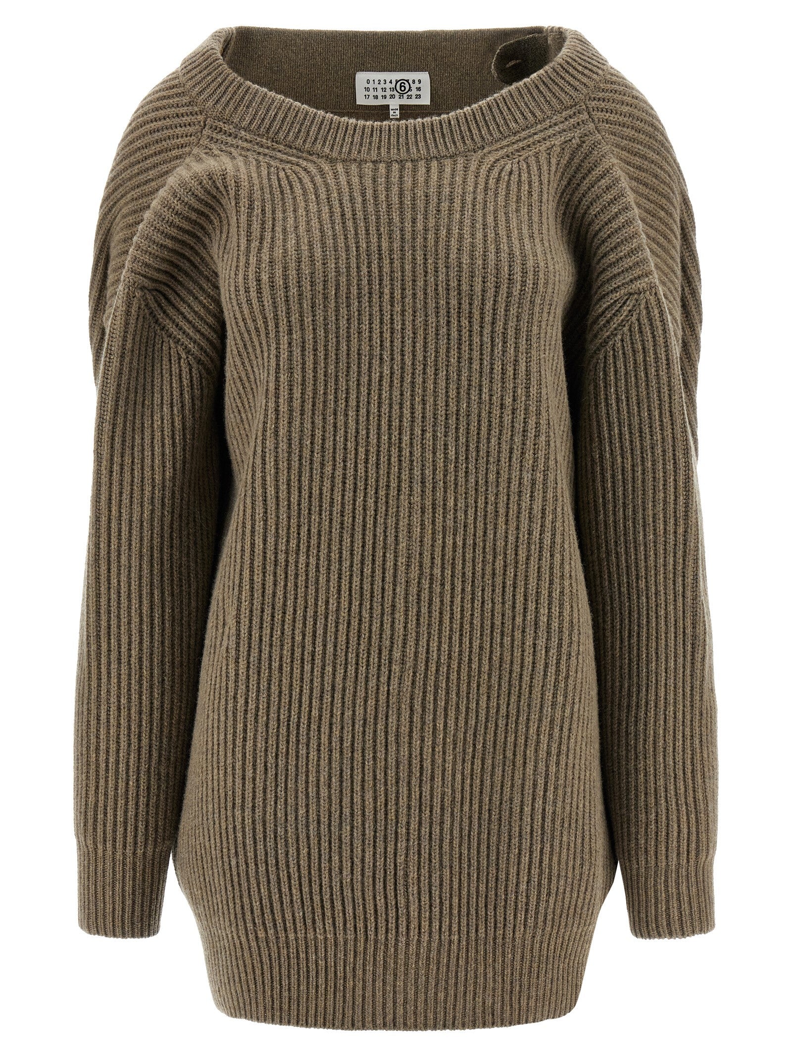 Discover the MM6 Maison Margiela Beige Virgin Wool Short Dress, a masterpiece of artisanal elegance, blending luxurious comfort with avant-garde design for the discerning individual.