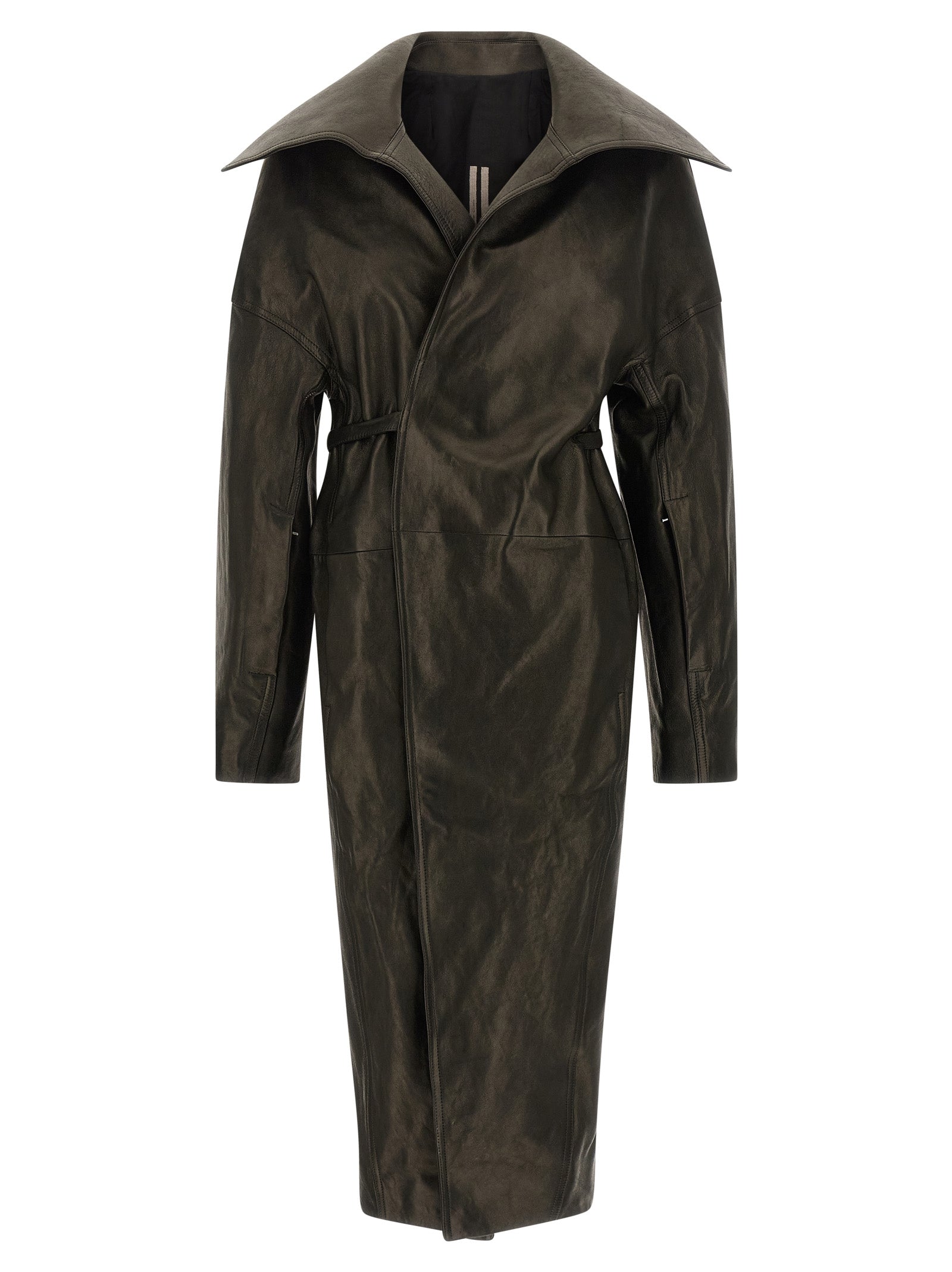 Rick Owens Black Lamb Leather Coat - Designer Couture Elegance