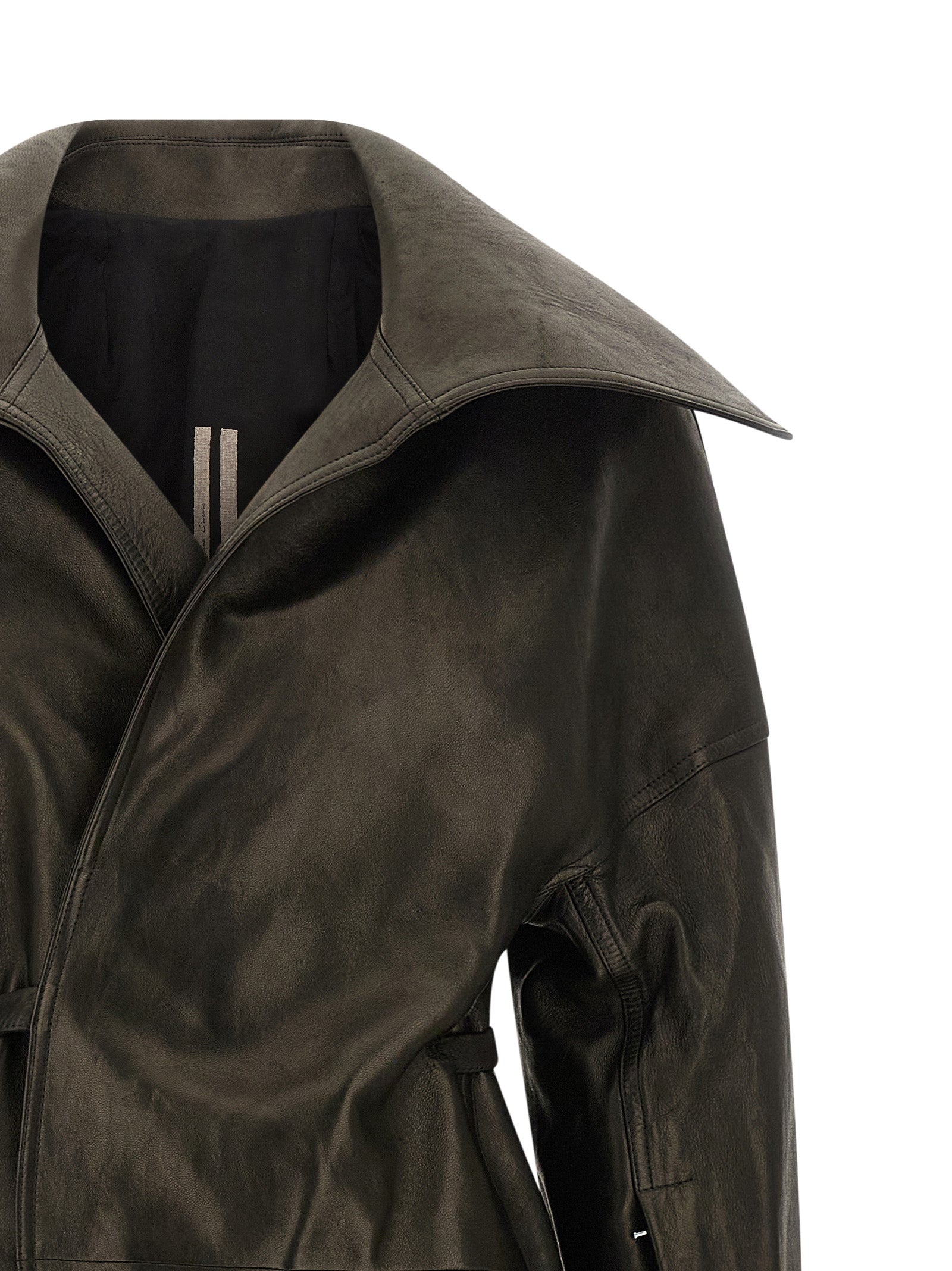 Rick Owens Black Lamb Leather Coat - Designer Couture Elegance