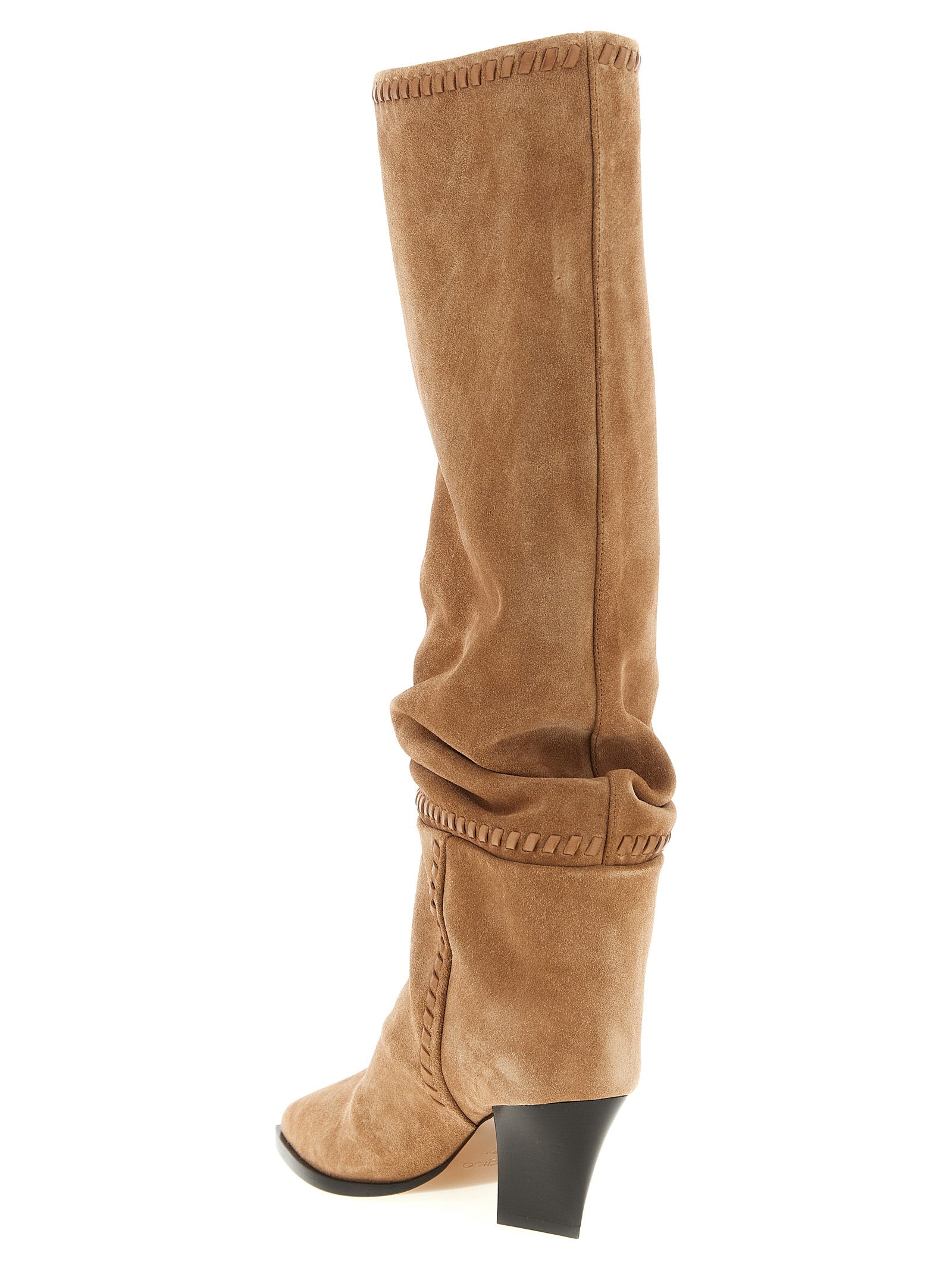 Step into sophistication with Jimmy Choo's Hart beige over-the-knee boots, crafted from exquisite suede, embodying timeless elegance and modern allure for the discerning individual.