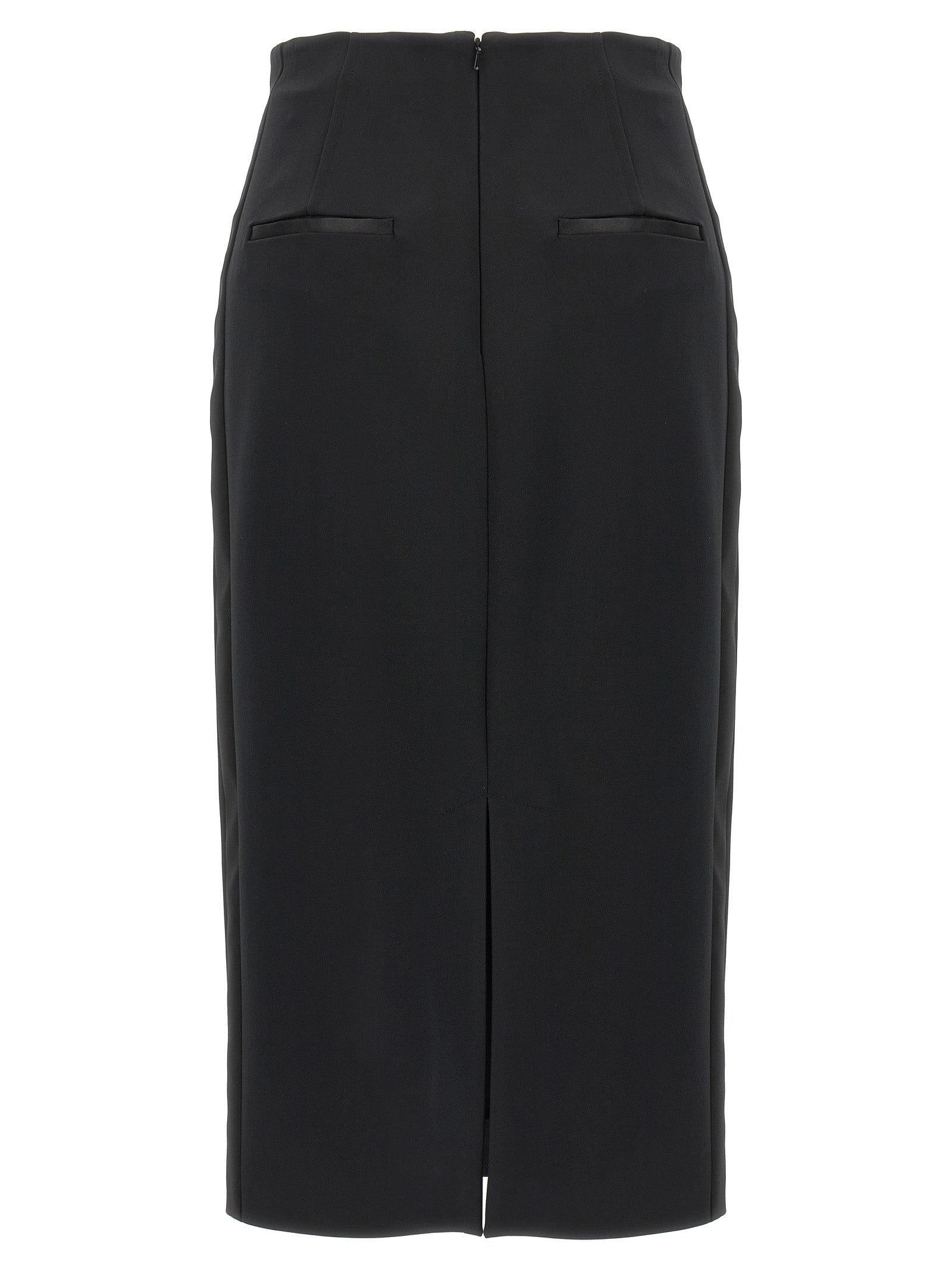 Discover the Max Mara Black Viscose Midi Skirt, a timeless piece crafted with luxurious satin inserts, embodying elegance and sophistication for the discerning individual.