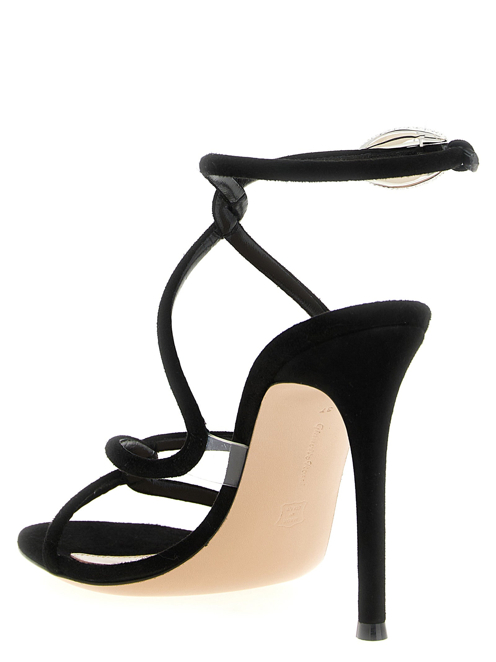 Elevate your elegance with Gianvito Rossi's Black Suede Leather Stiletto Heel Sandals, where exquisite craftsmanship meets a captivating design, perfect for the discerning connoisseur.