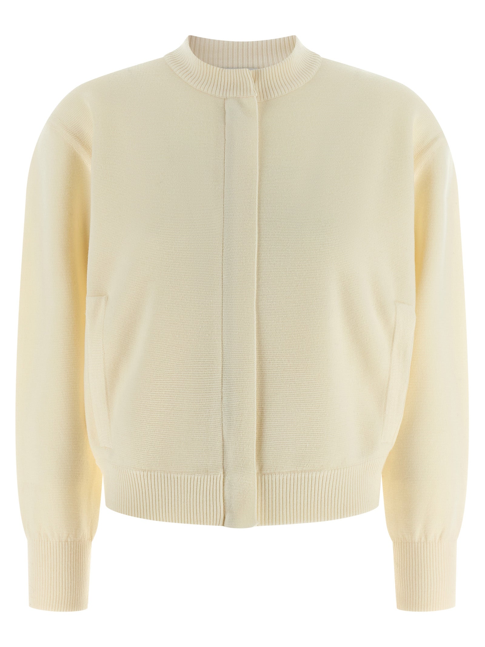 Experience the artisanal elegance of the Max Mara White Virgin Wool Cardigan, a luxurious blend of sophistication and comfort, perfect for the discerning fashion connoisseur.