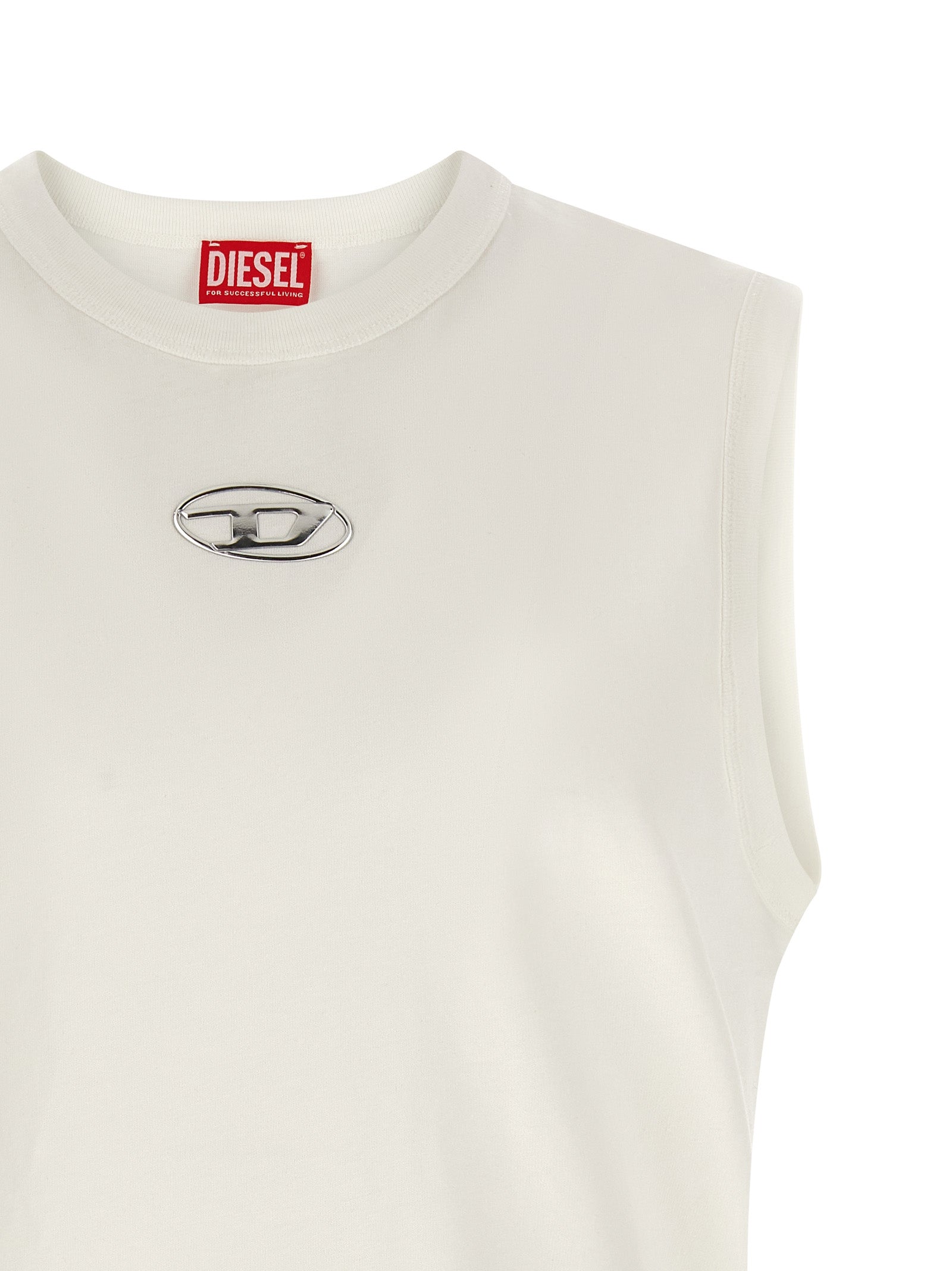 Diesel White Cotton Sleeveless T-Shirt | Artisanal Luxury Fashion