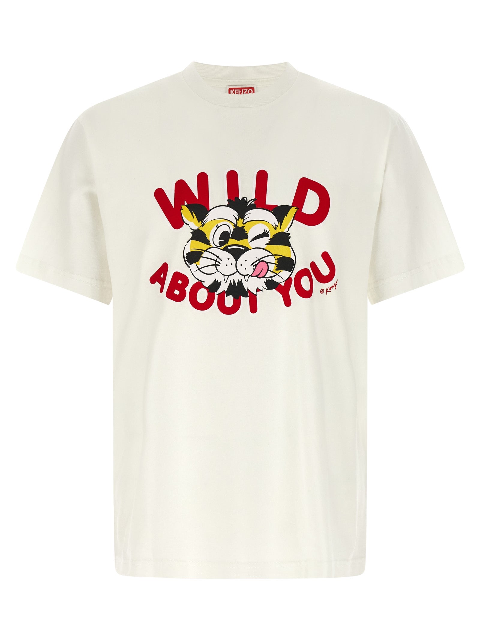 Elevate your wardrobe with the Kenzo White Cotton T-Shirt, a luxurious statement piece featuring exquisite craftsmanship and an iconic Wild Tiger print, perfect for the discerning individual.