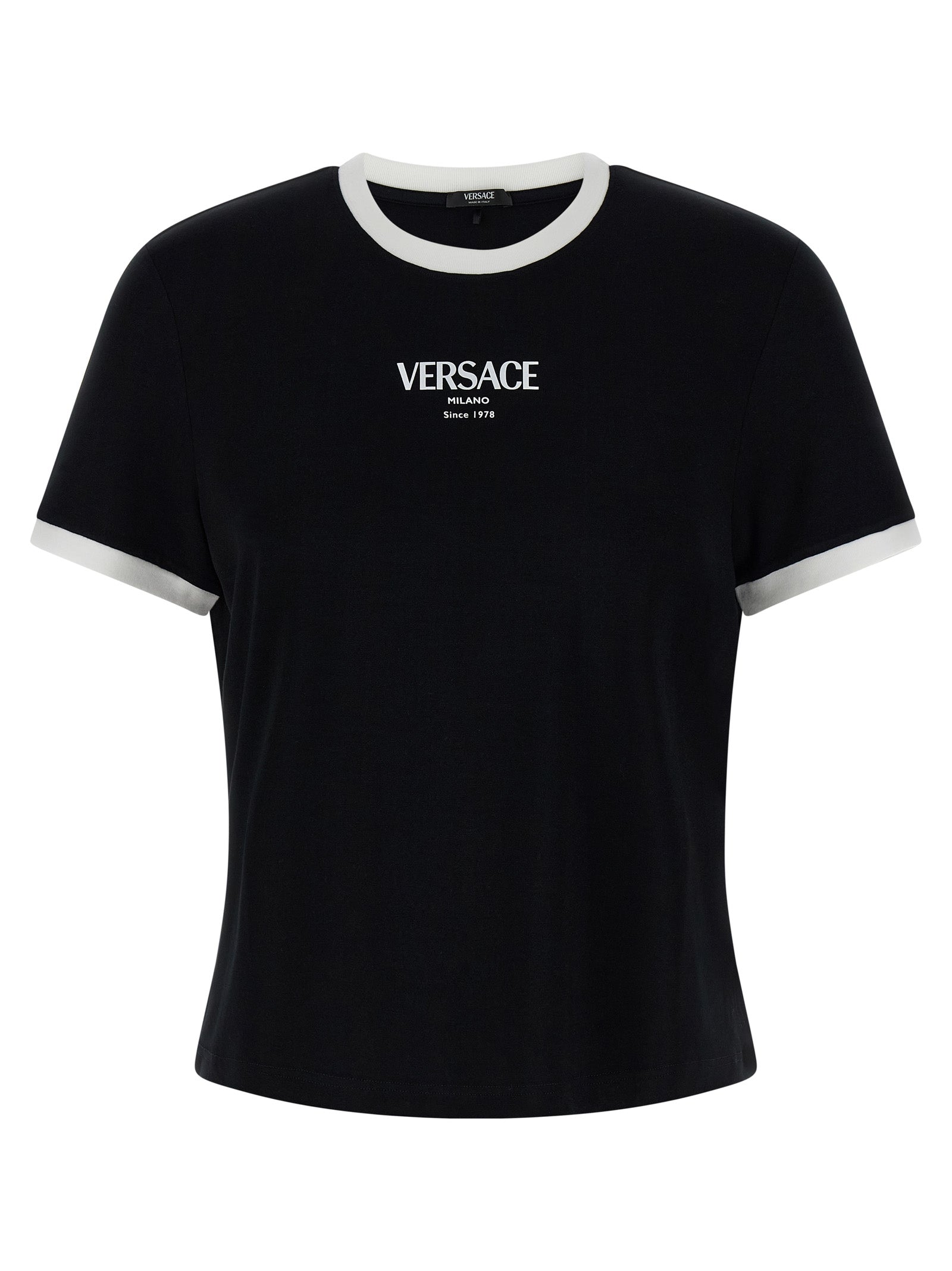 Elevate your style with the Versace Bicolor Viscose T-Shirt, crafted in Italy from a luxurious blend, embodying elegance and sophistication for the discerning individual.