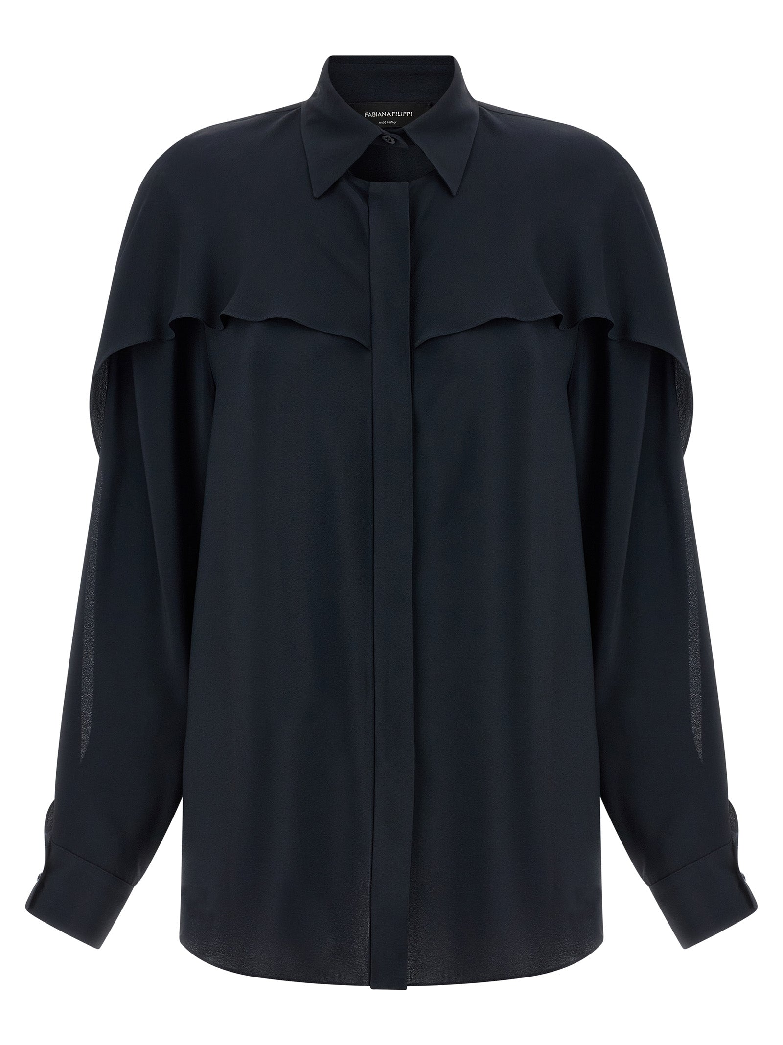 Elevate your wardrobe with the Fabiana Filippi Blue Acetate Blouse, a luxurious blend of silk and acetate, featuring exquisite cut-out details that embody timeless elegance.