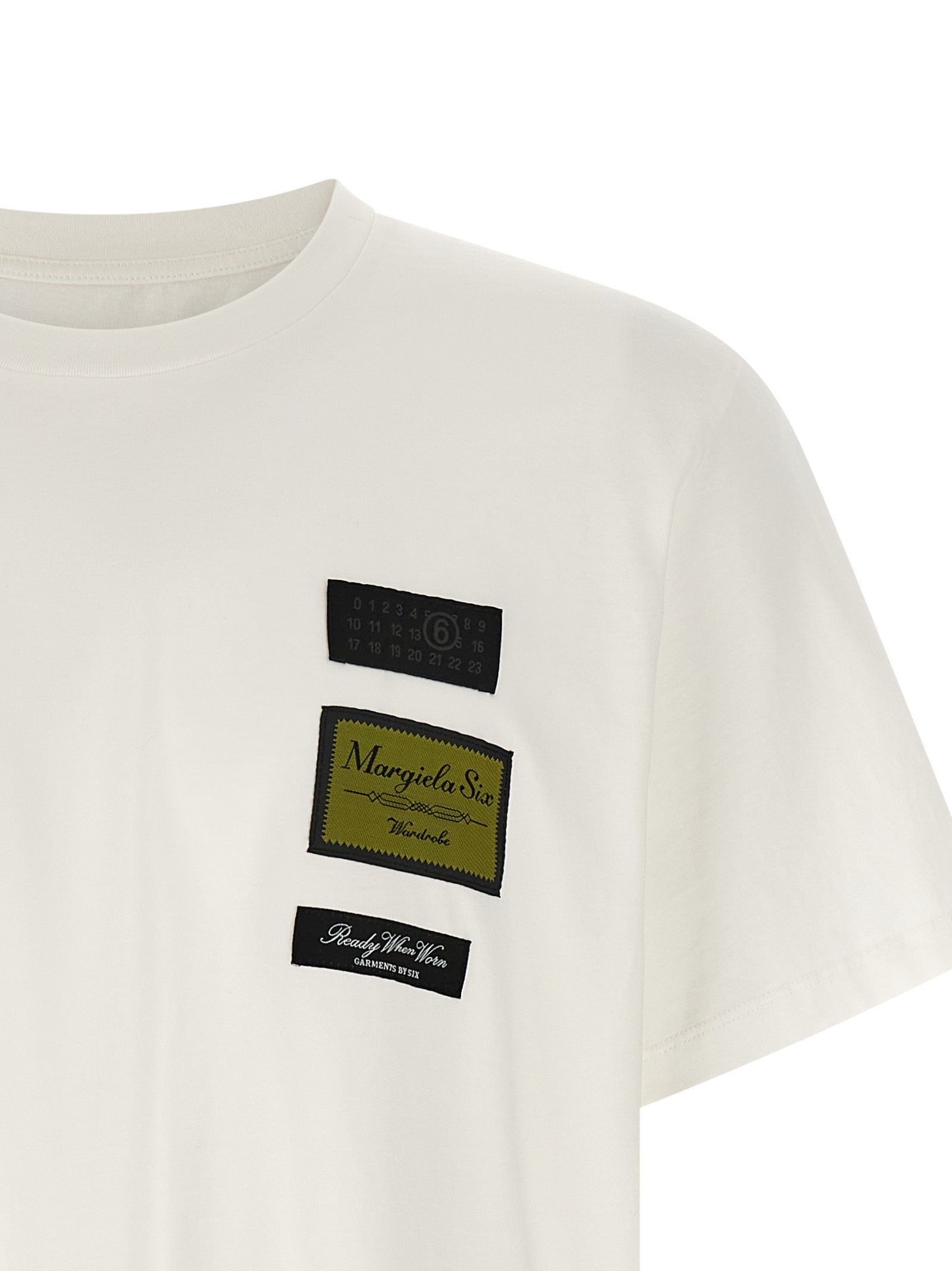 Elevate your wardrobe with the MM6 Maison Margiela White Cotton T-Shirt, a luxurious blend of avant-garde design and exquisite craftsmanship, perfect for discerning tastes.