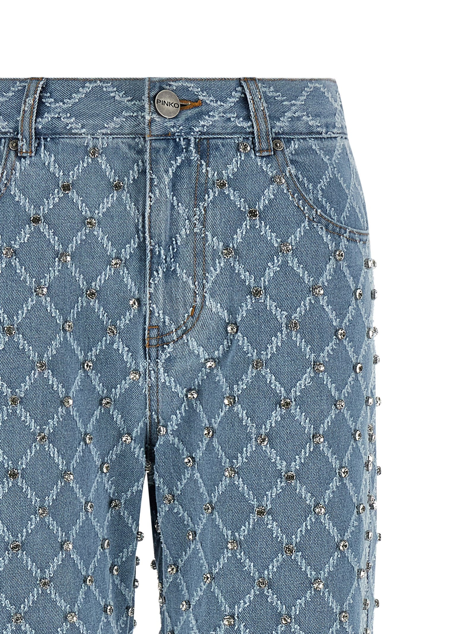 Elevate your wardrobe with PINKO's 'Wanda' jeans, a stunning blend of artisanal elegance and bold sophistication, crafted from luxurious cotton with exquisite detailing.