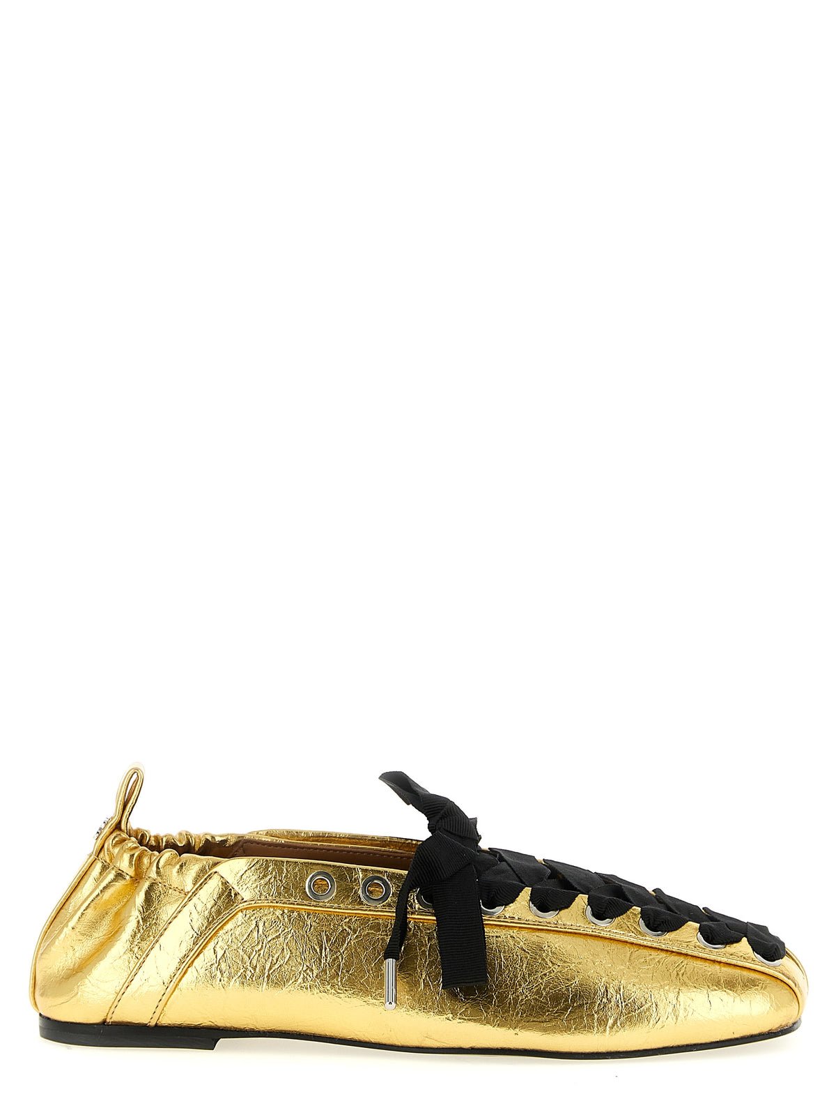 Ganni Gold Lace-Up Ballet Flats - Sustainable Luxury Elegance