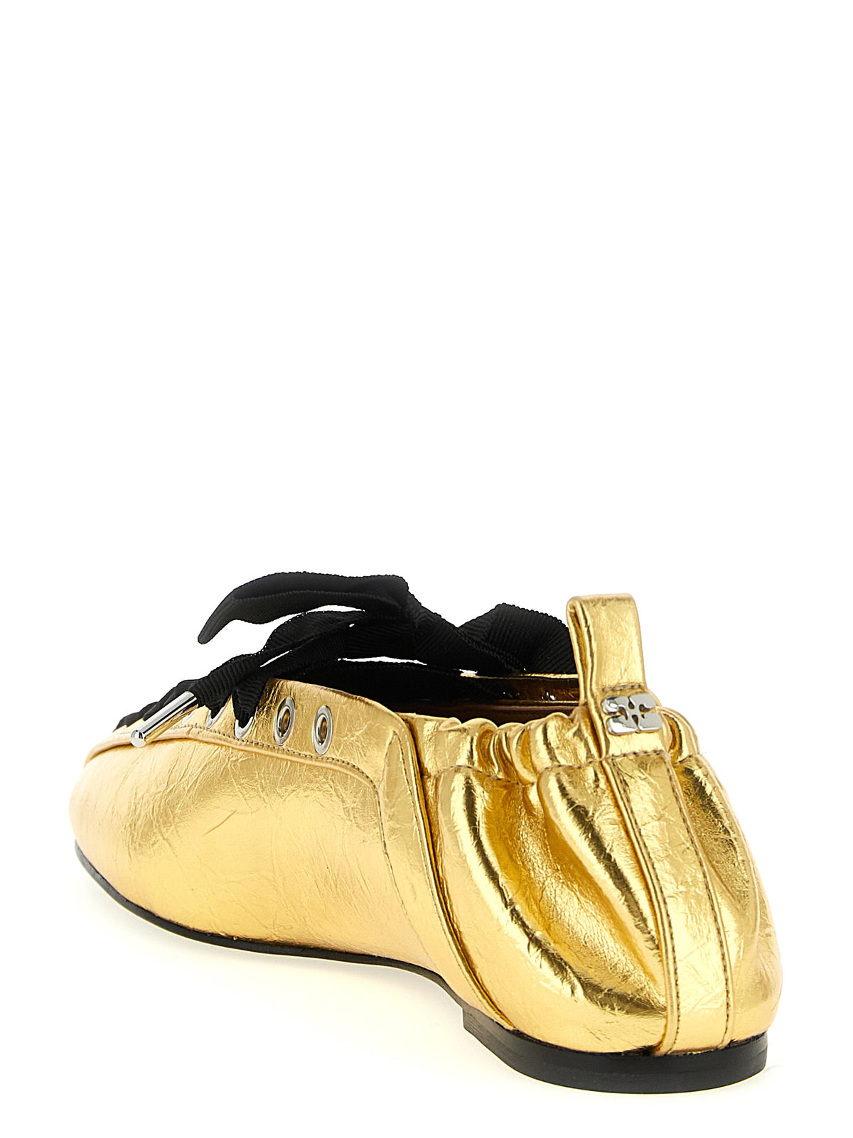 Ganni Gold Lace-Up Ballet Flats - Sustainable Luxury Elegance
