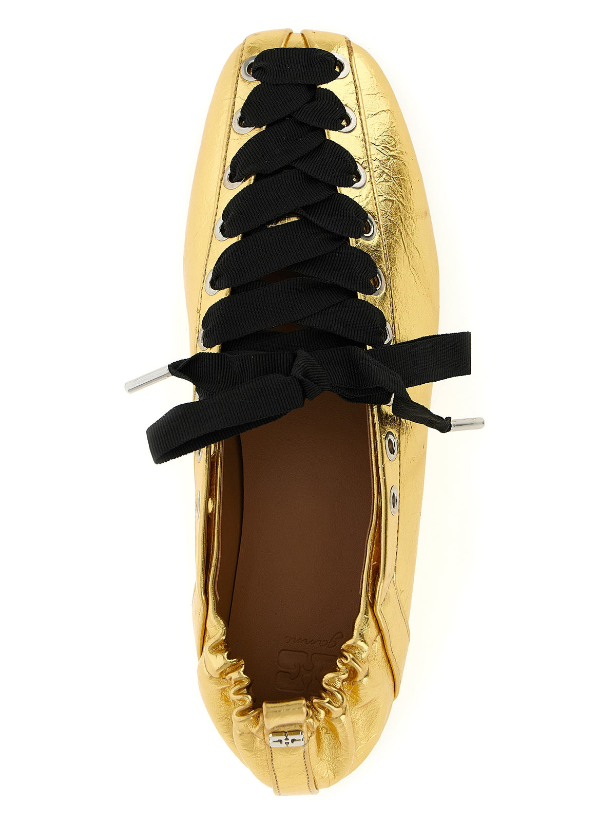 Ganni Gold Lace-Up Ballet Flats - Sustainable Luxury Elegance