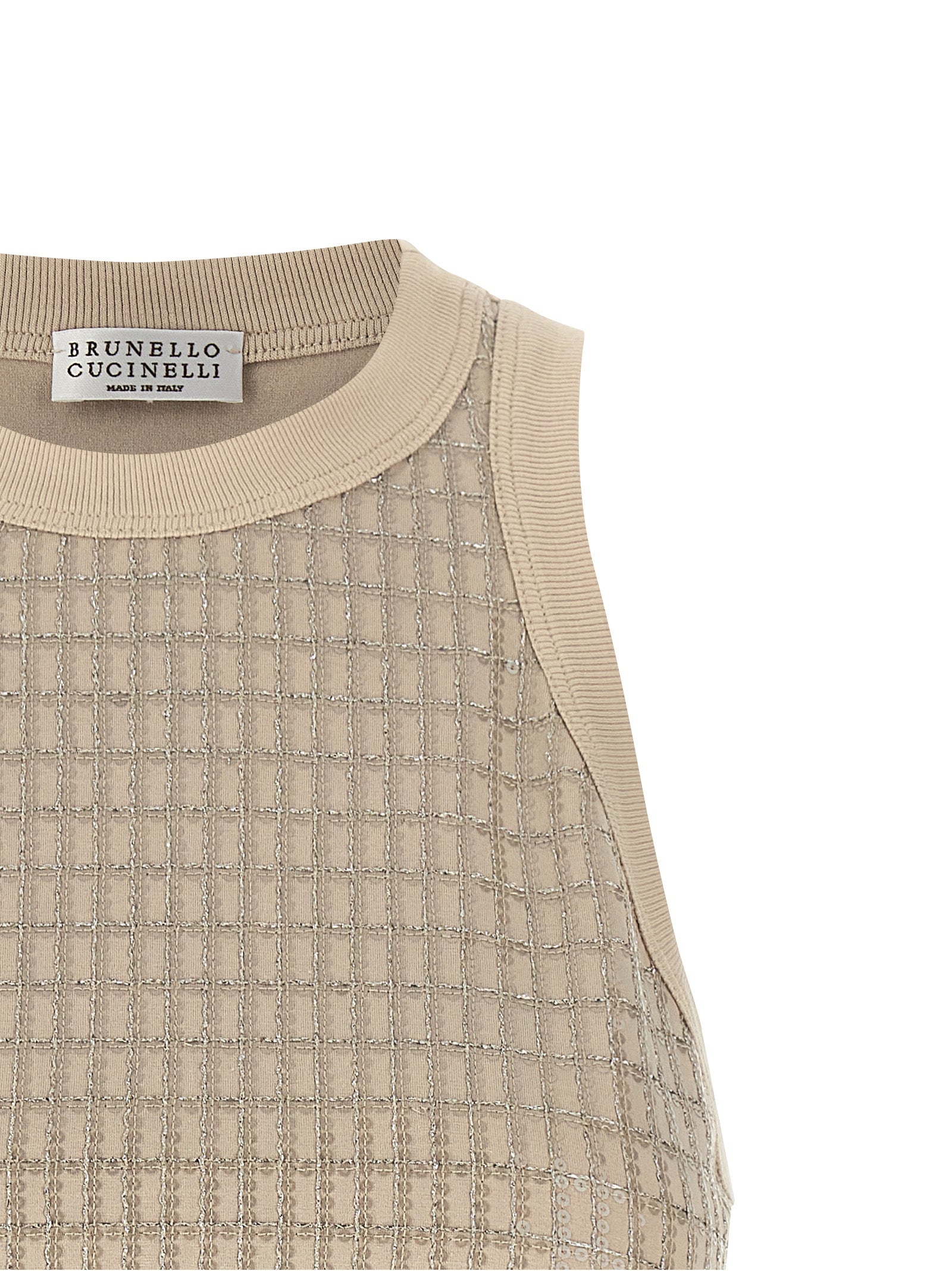 Brunello Cucinelli Beige Cotton Tank Top, Luxurious Couture Elegance