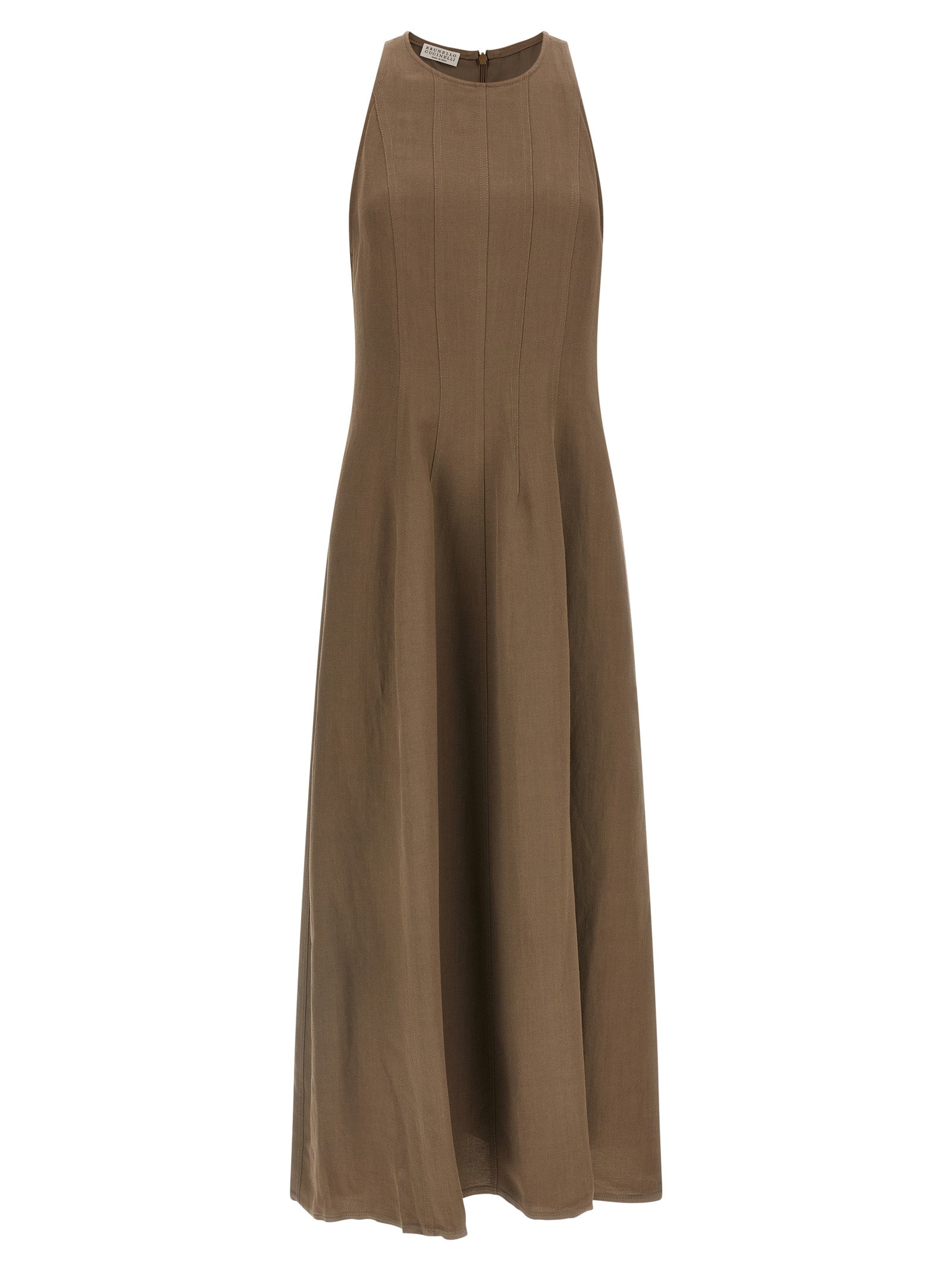 Brunello Cucinelli Brown Viscose Midi Dress - Designer Couture Elegance