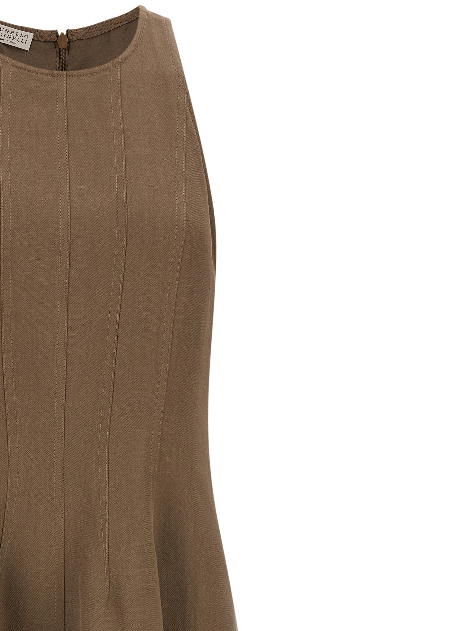 Brunello Cucinelli Brown Viscose Midi Dress | Designer Couture Elegance