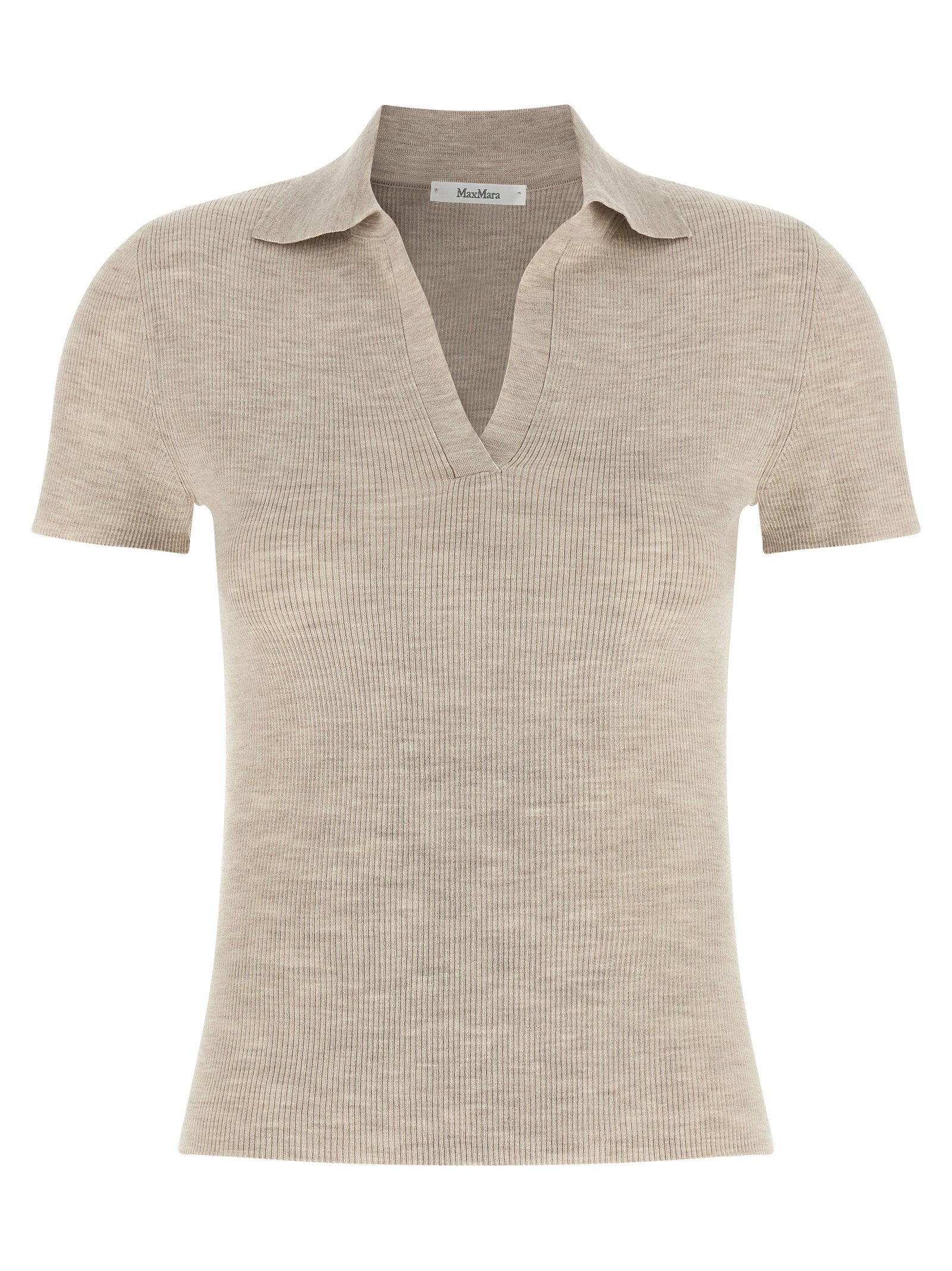 Indulge in the exquisite elegance of the Max Mara Beige Virgin Wool Polo Shirt, a timeless piece crafted from luxurious virgin wool, perfect for elevating your sophisticated wardrobe.