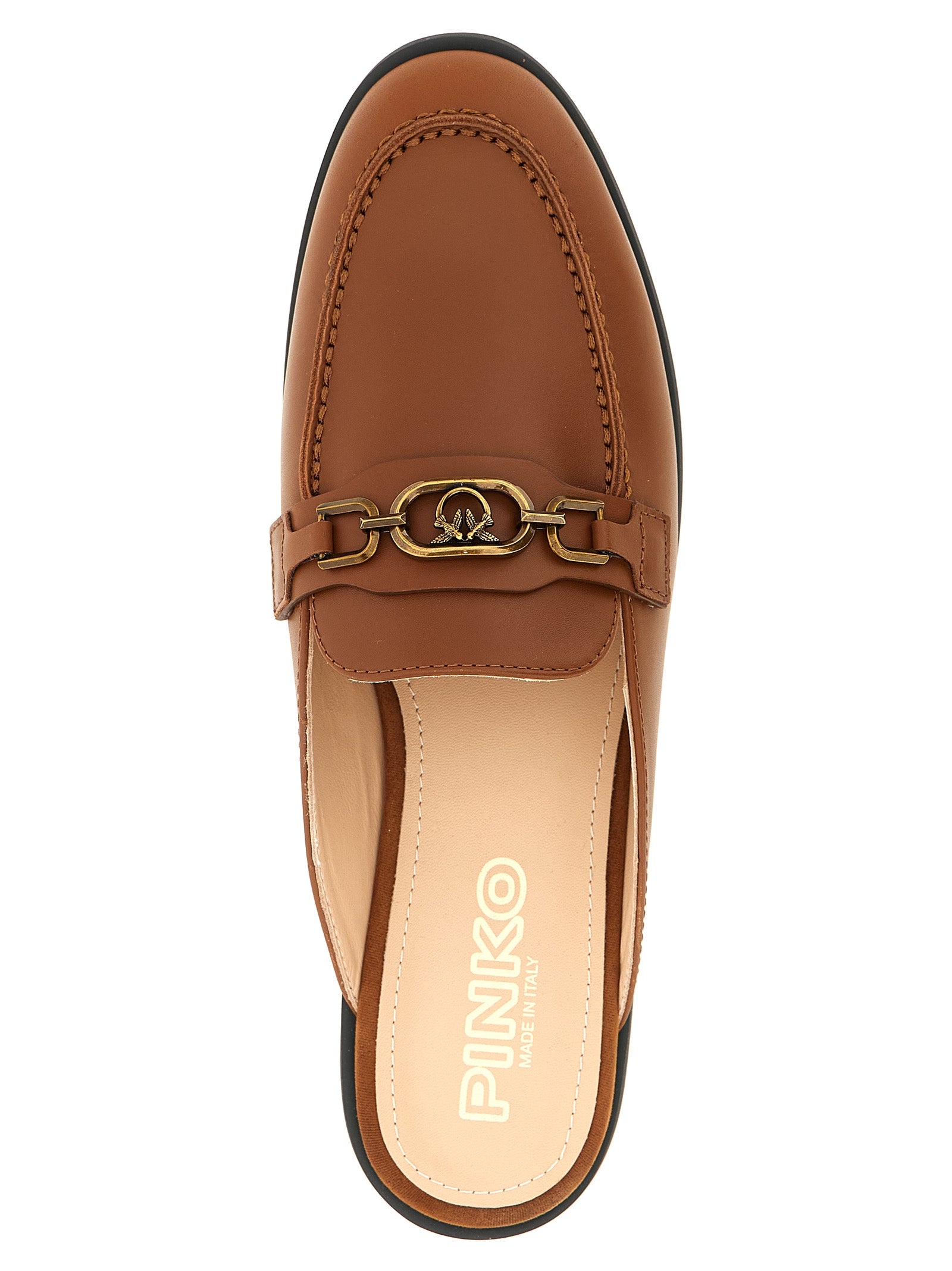 Indulge in the artisanal luxury of PINKO Brown Calfskin Flats, where exquisite craftsmanship meets timeless elegance, perfect for the discerning individual.