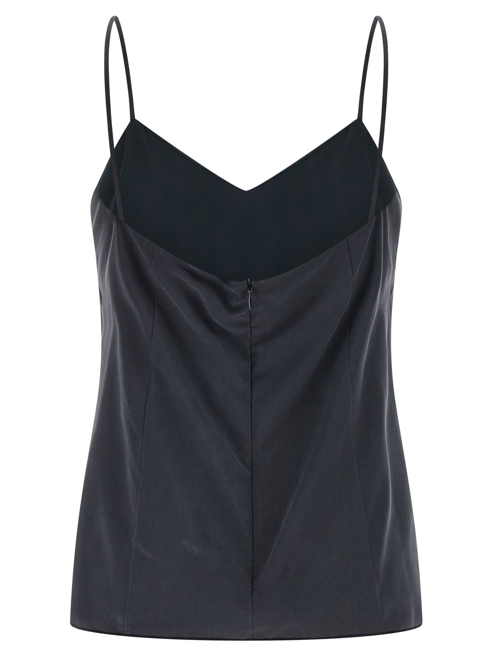 Indulge in the artisanal elegance of the Max Mara Gray Silk Sleeveless T-Shirt, crafted from luxurious silk to elevate your wardrobe with timeless sophistication.
