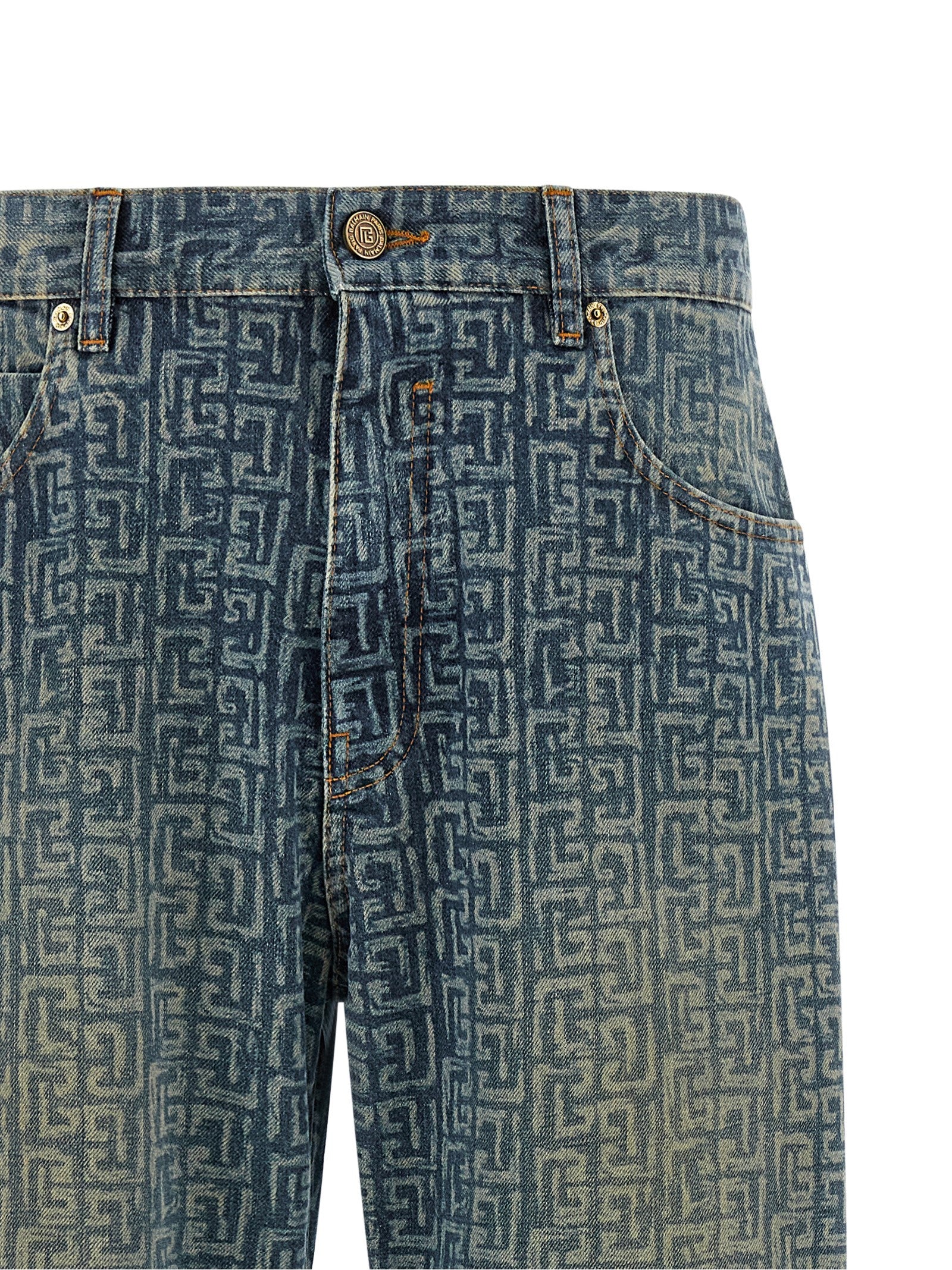 Balmain Blue Cotton Straight-Leg Jeans