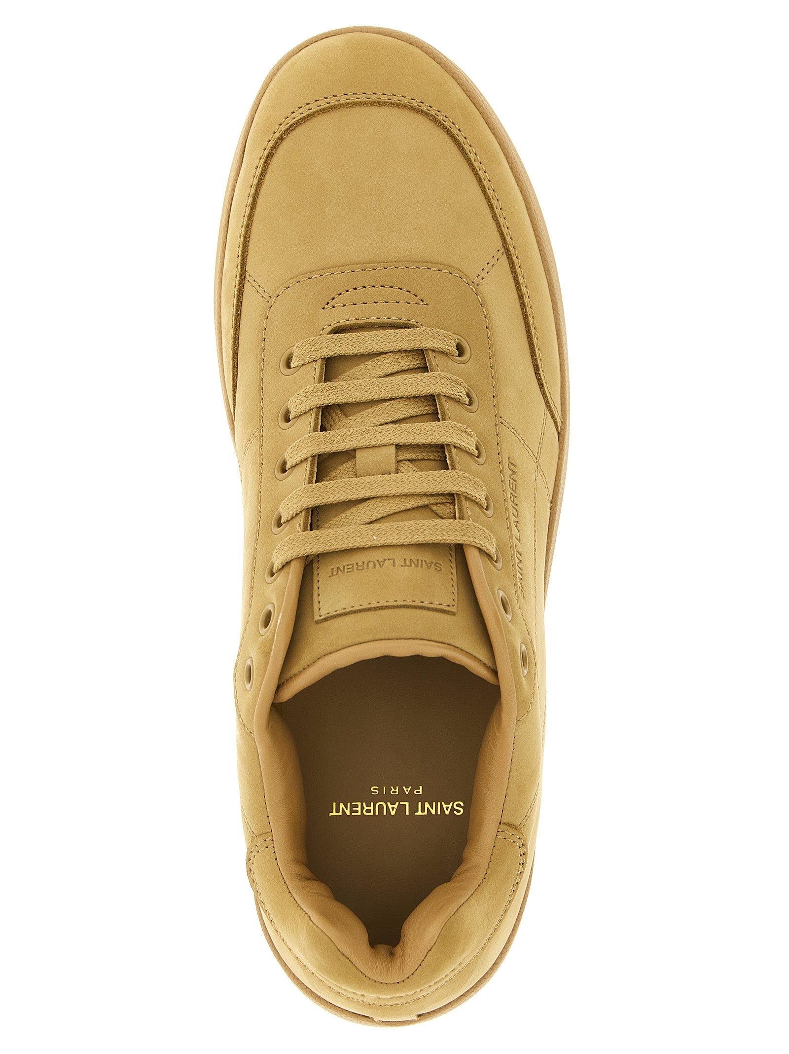 Indulge in the elegance of Saint Laurent Beige Calfskin Sneakers, where Italian craftsmanship meets urban sophistication, elevating your style narrative effortlessly.