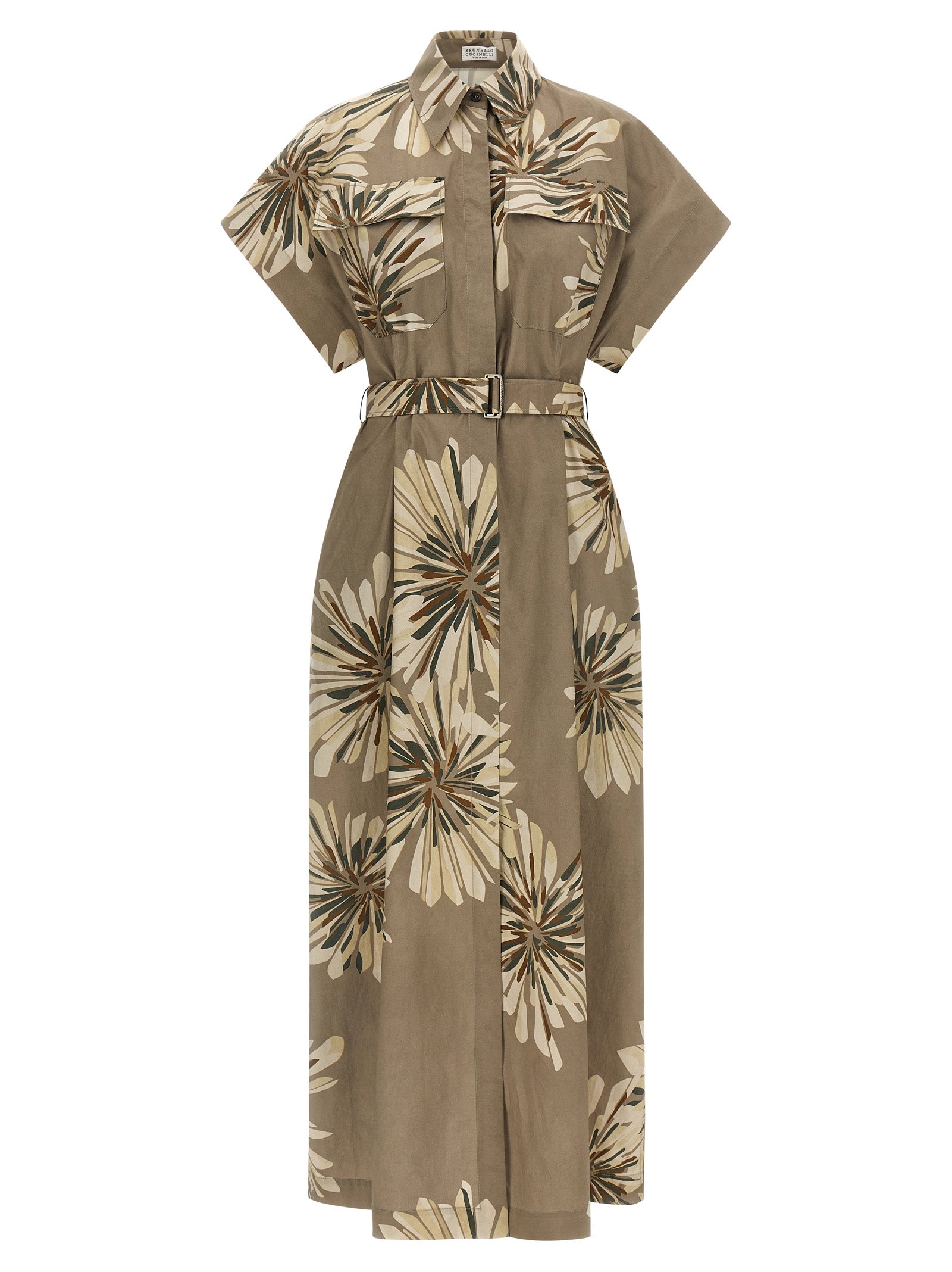 Brunello Cucinelli Bicolor Cotton Long Dress, Elegant Couture
