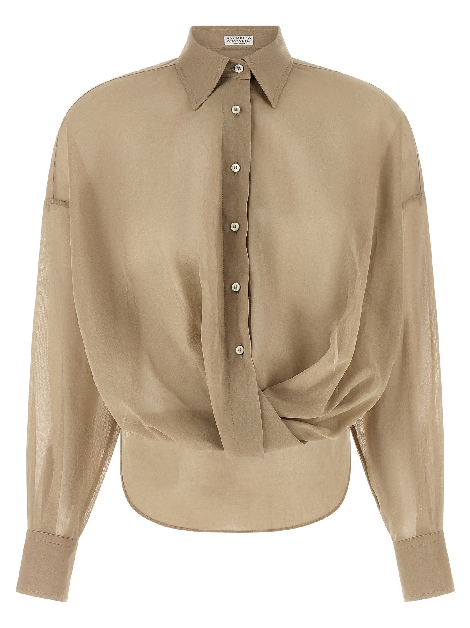 Brunello Cucinelli Beige Cotton Blouse - Designer Couture Elegance