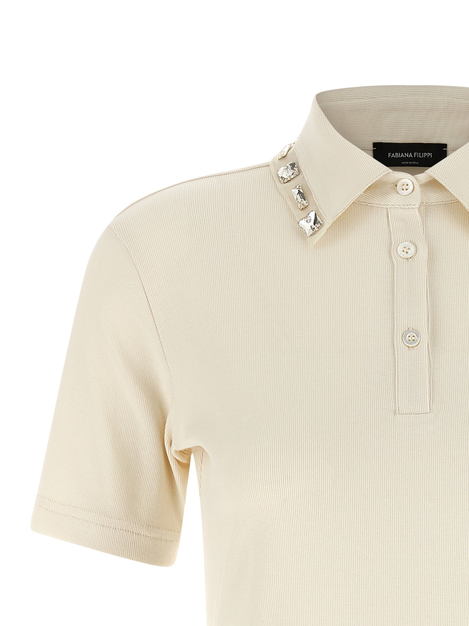 Indulge in the exquisite Fabiana Filippi Beige Cotton Polo Shirt, where luxurious craftsmanship meets timeless elegance, perfect for the discerning wardrobe.