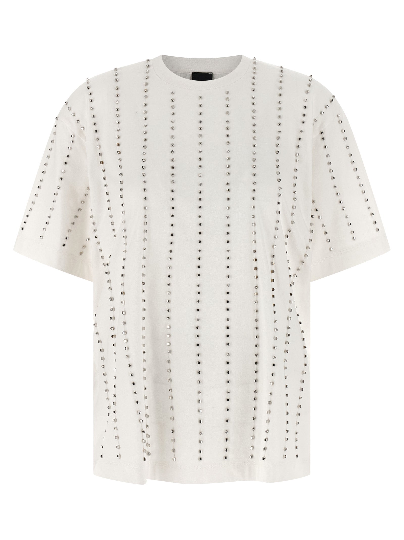 Elevate your elegance with PINKO's Wilma T-shirt, a luxurious blend of pure cotton and sparkling details, embodying effortless sophistication for the discerning individual.