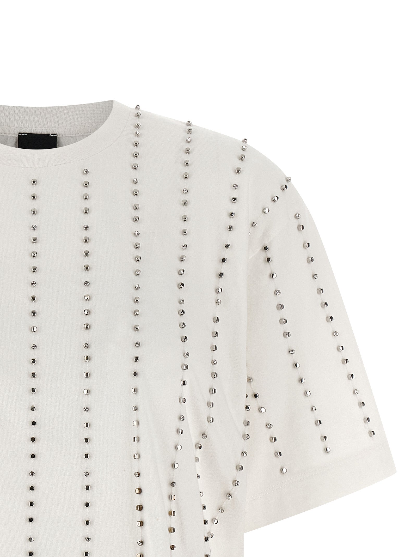 Elevate your style with PINKO's Wilma T-shirt, a luxurious blend of pure cotton and sparkling embellishments, perfect for the discerning individual seeking effortless sophistication.