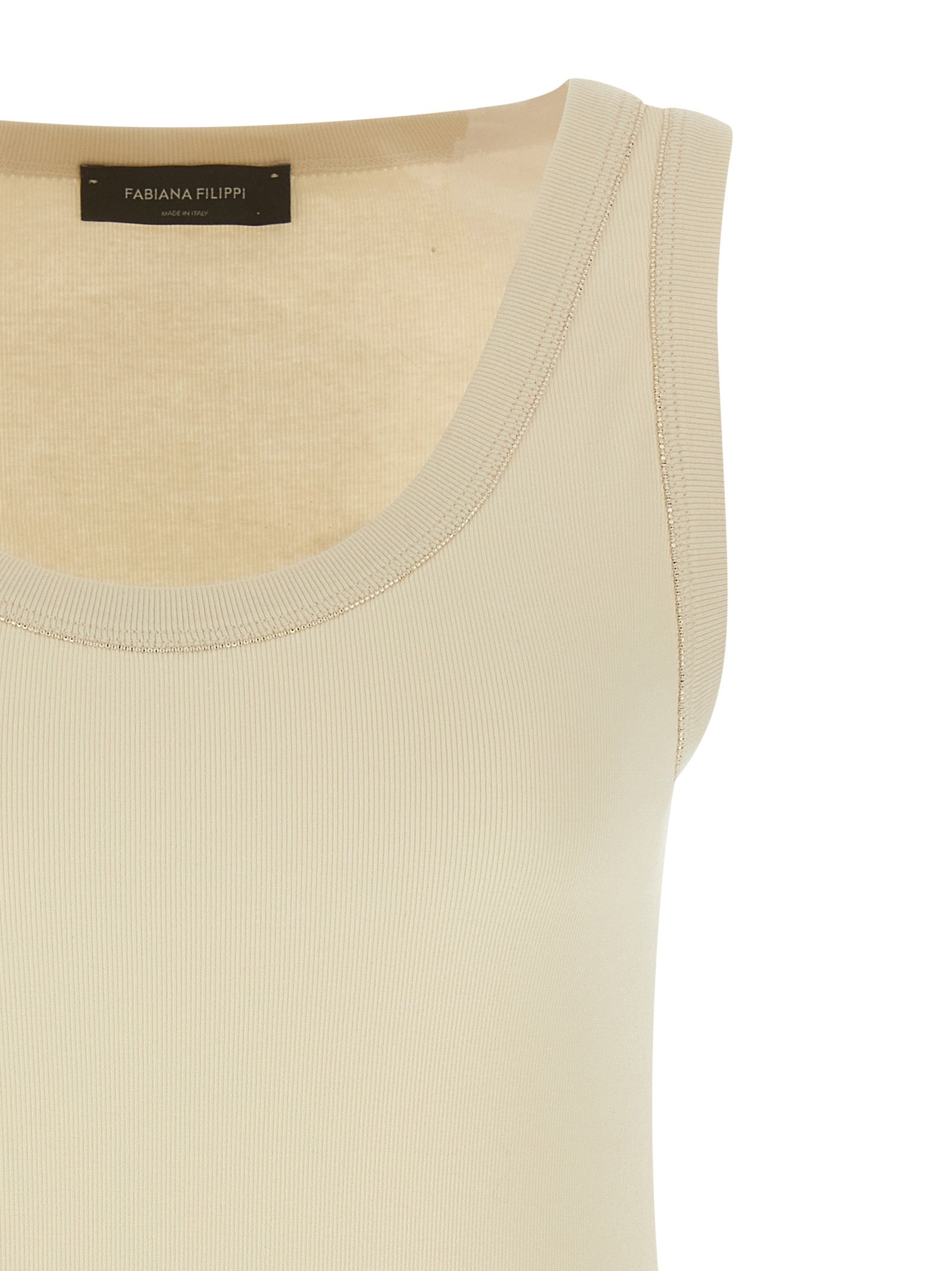 Experience the epitome of elegance with the Fabiana Filippi Beige Cotton Tank Top, crafted from a luxurious cotton blend, perfect for sophisticated layering or standalone allure.